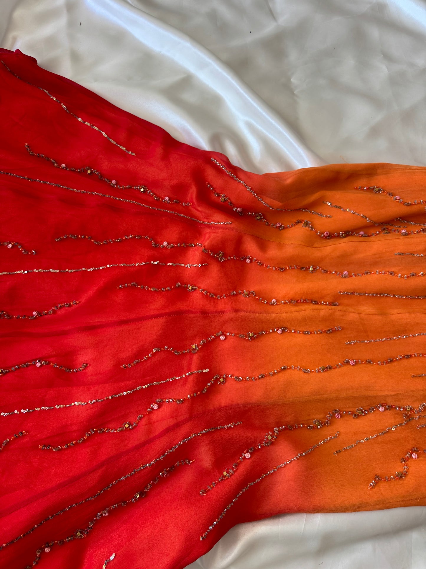 Stunning Beaded Vintage Orange Ombre Silk Dress