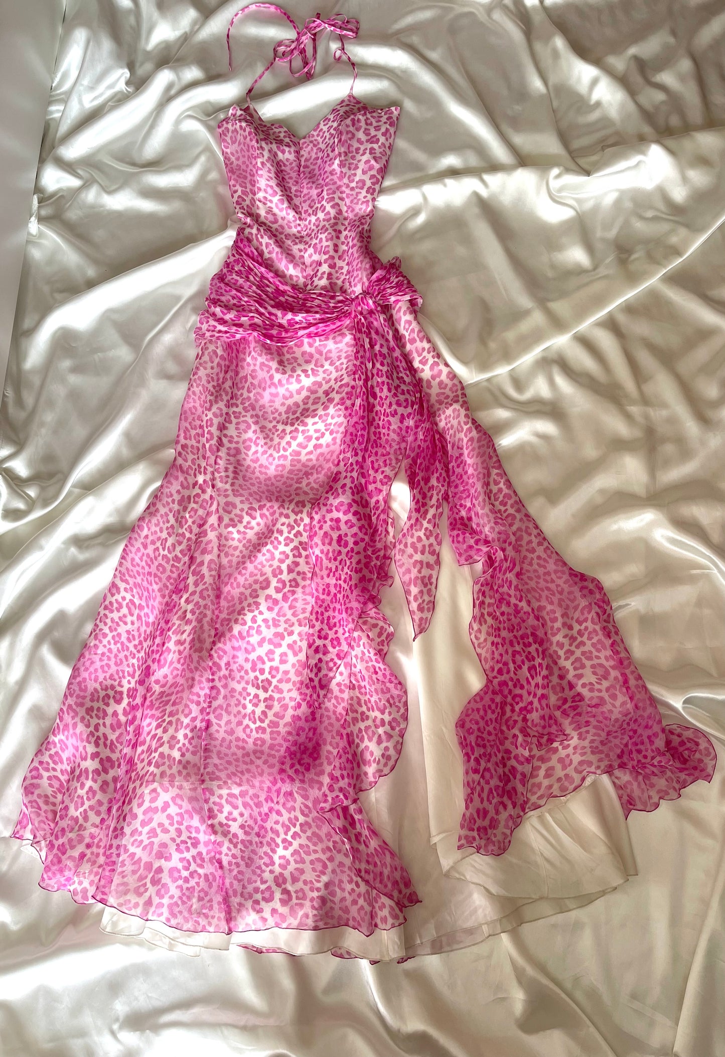 Pink Silk Vintage Leopard Panther Print Dress