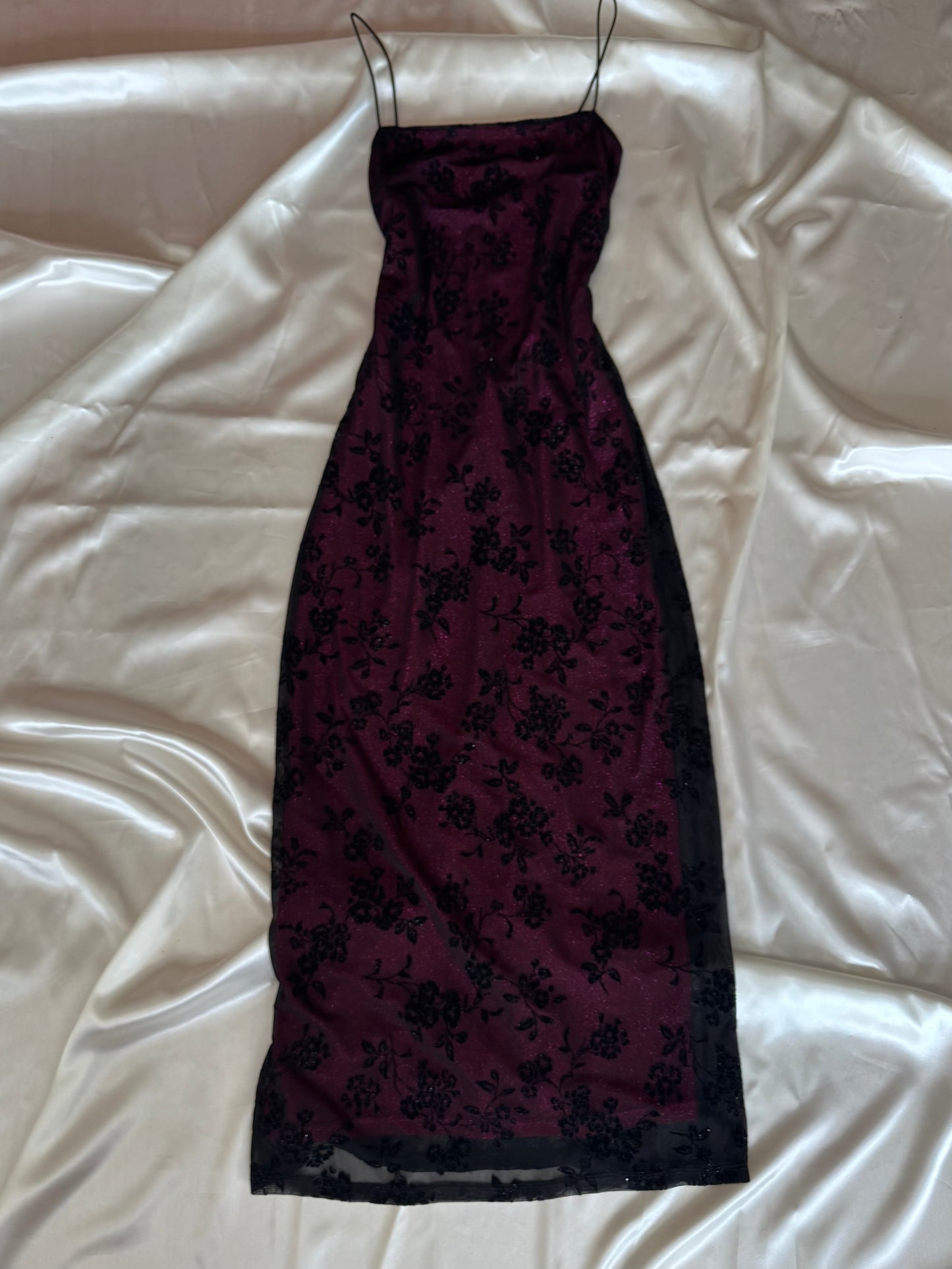 Black & Fuschia Floral Sparkly Gothic Vintage Dress