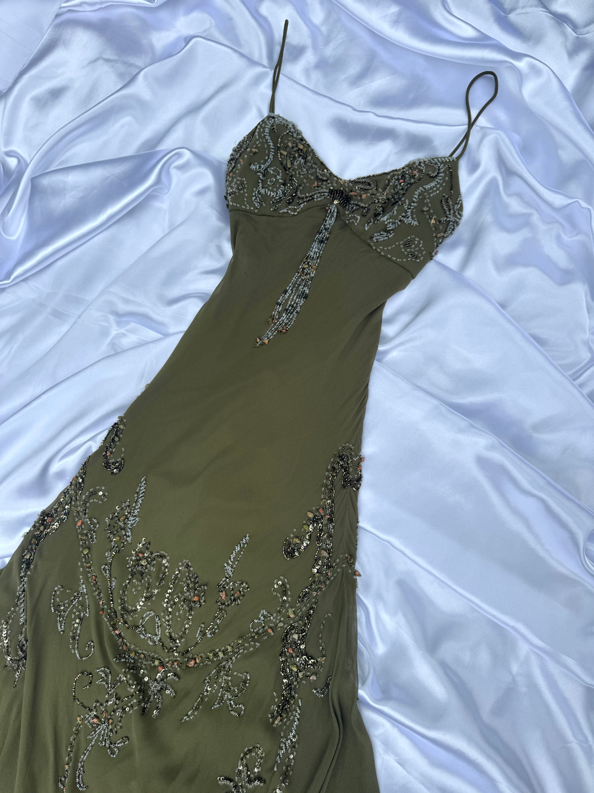 Spectacular Green Beaded Long dress