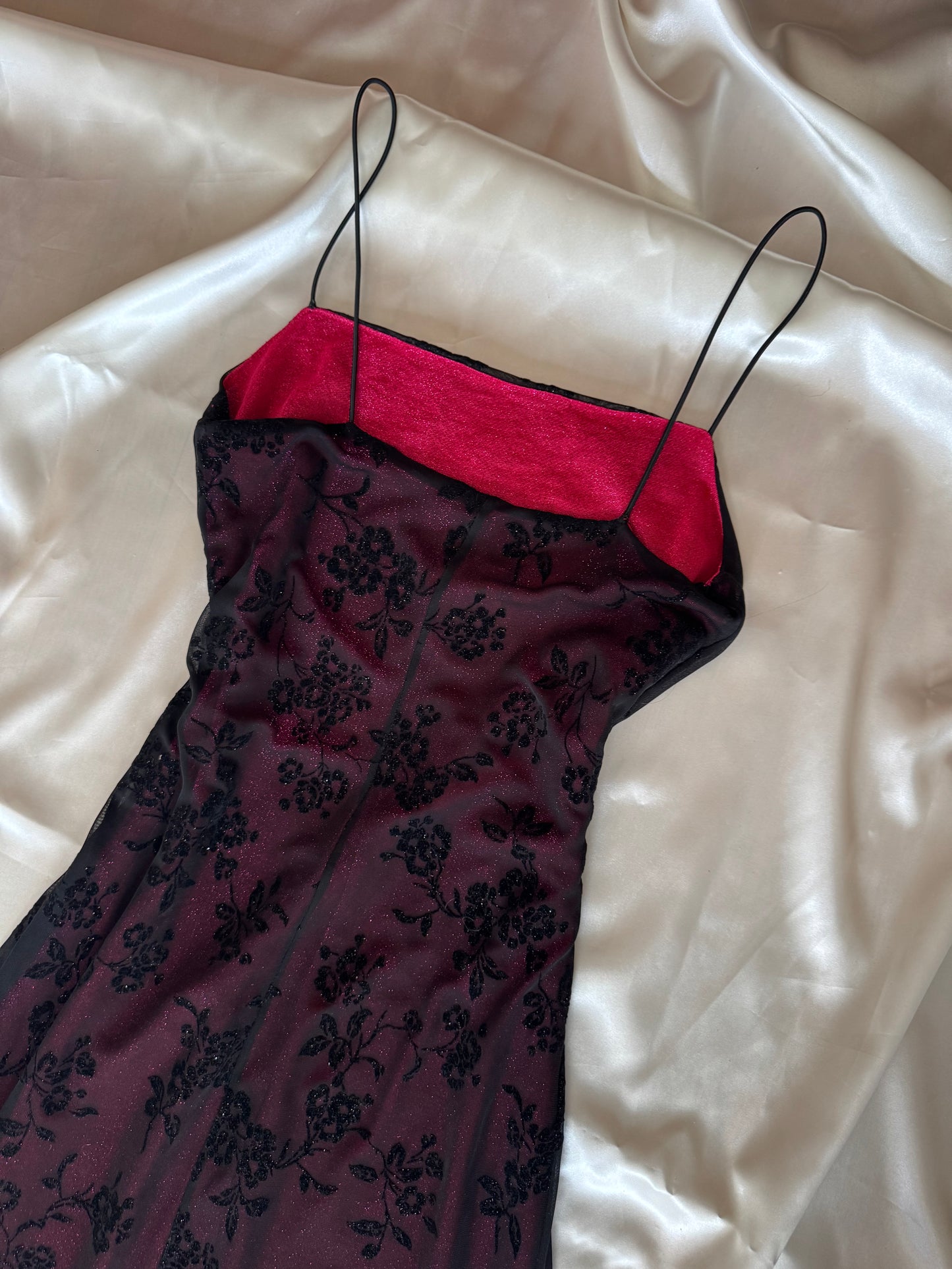 Black & Fuschia Floral Sparkly Gothic Vintage Dress