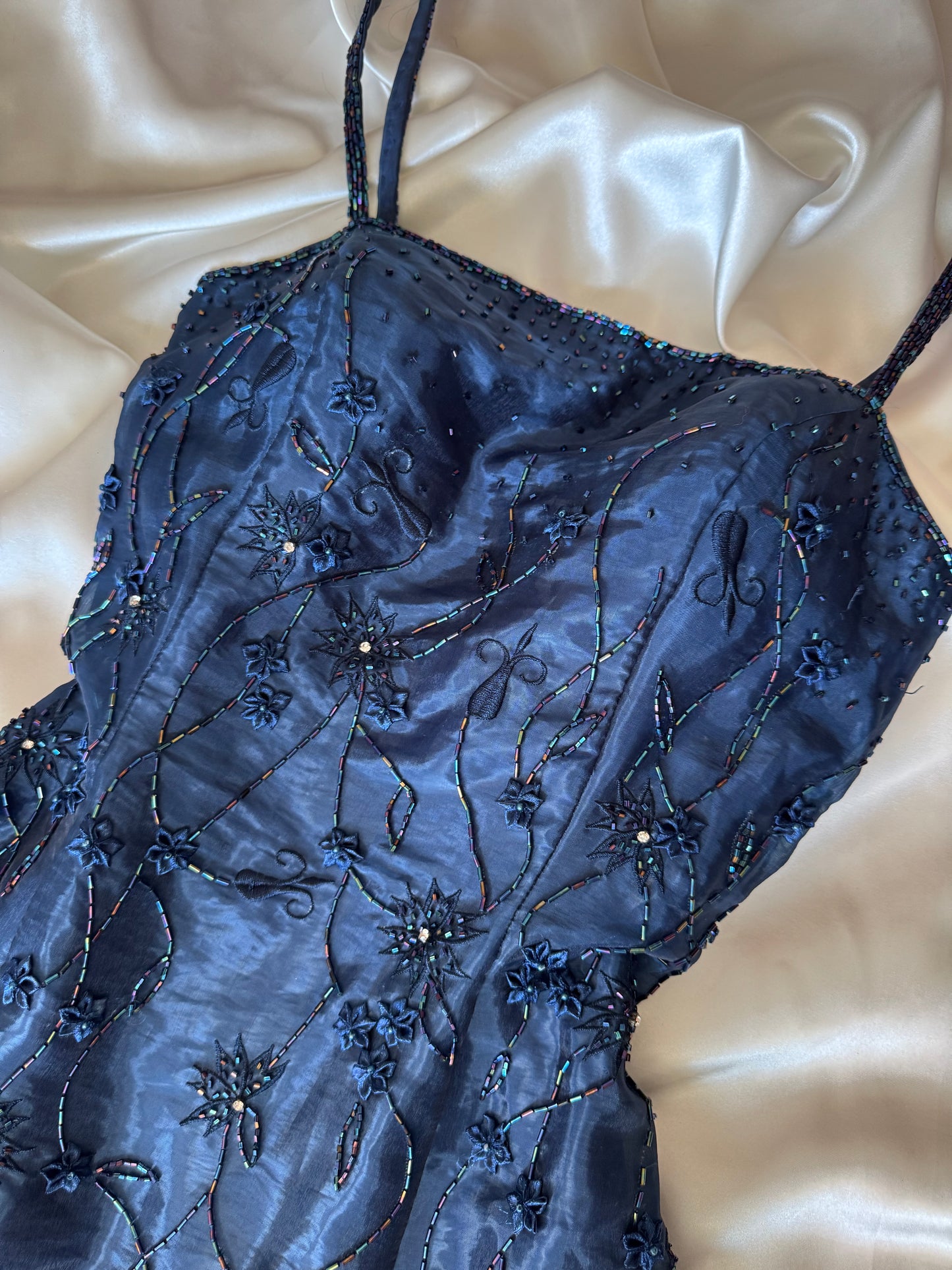 Gorgeous Blue Tulle Beaded Gothic Vintage Gown
