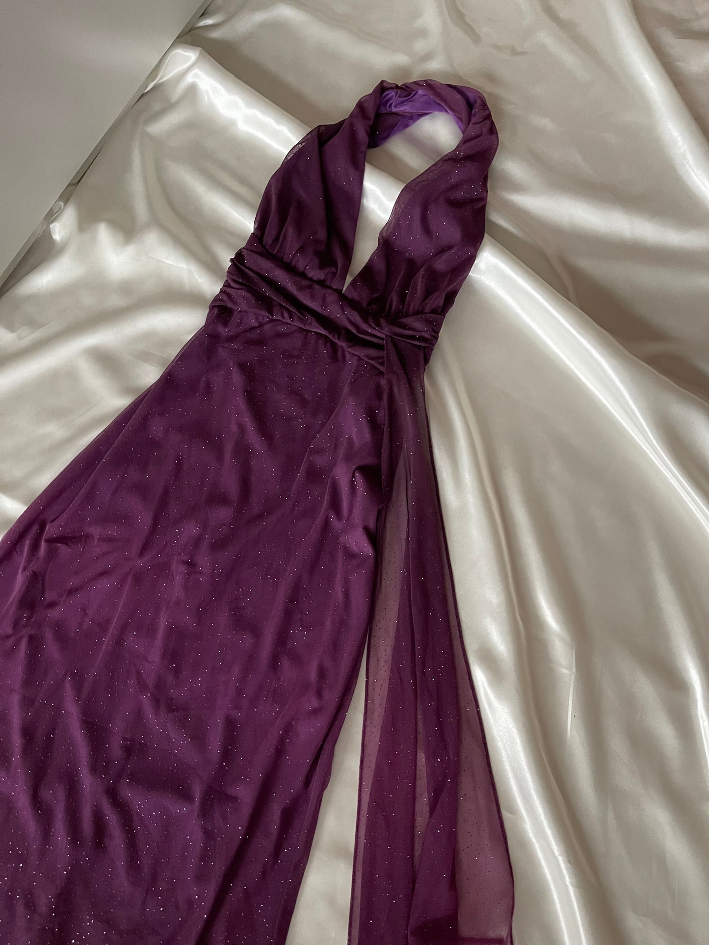 Sparkly Purple Halter Neck Vintage Dress