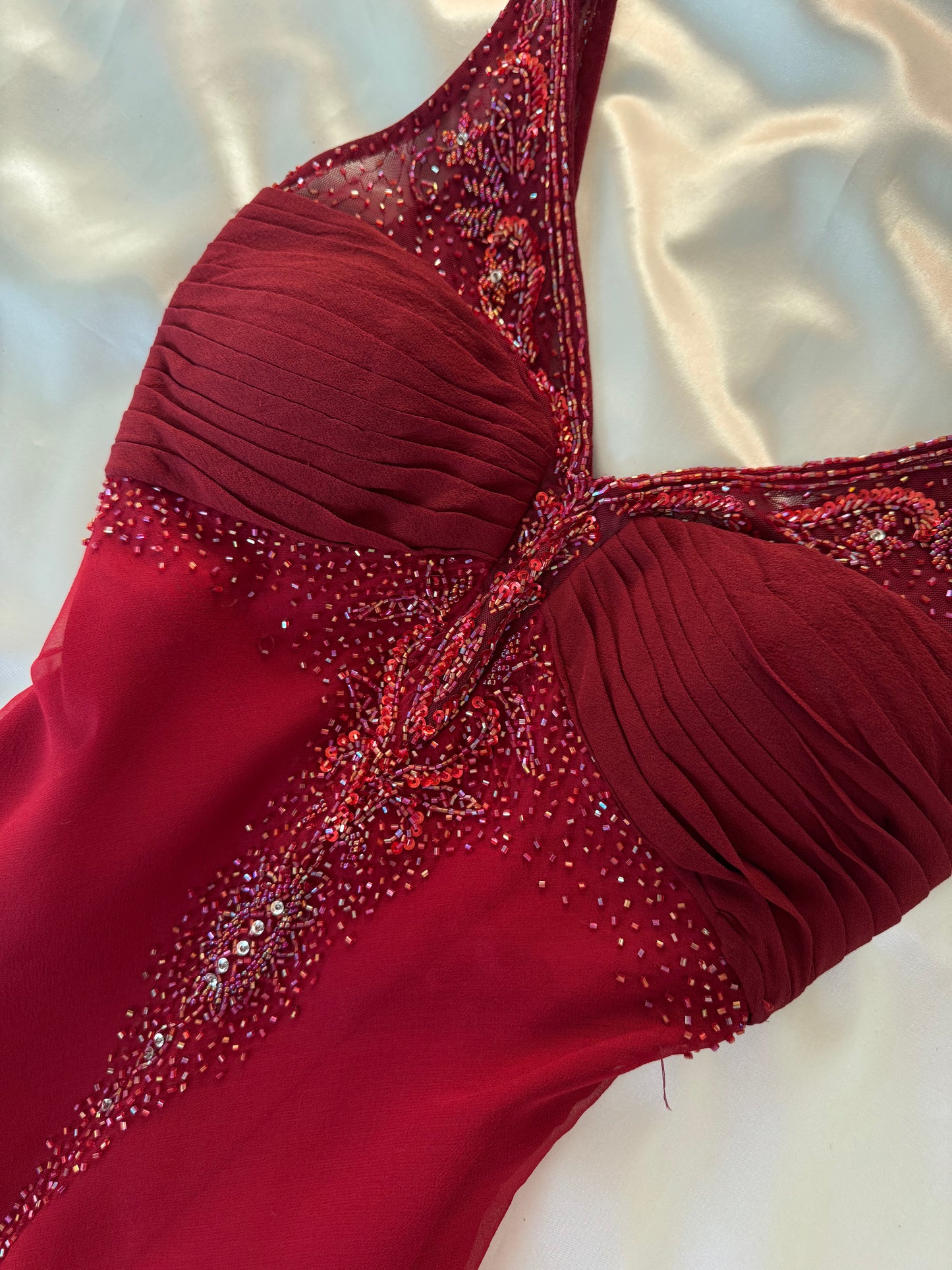 Red Beaded Silk Vintage Dress