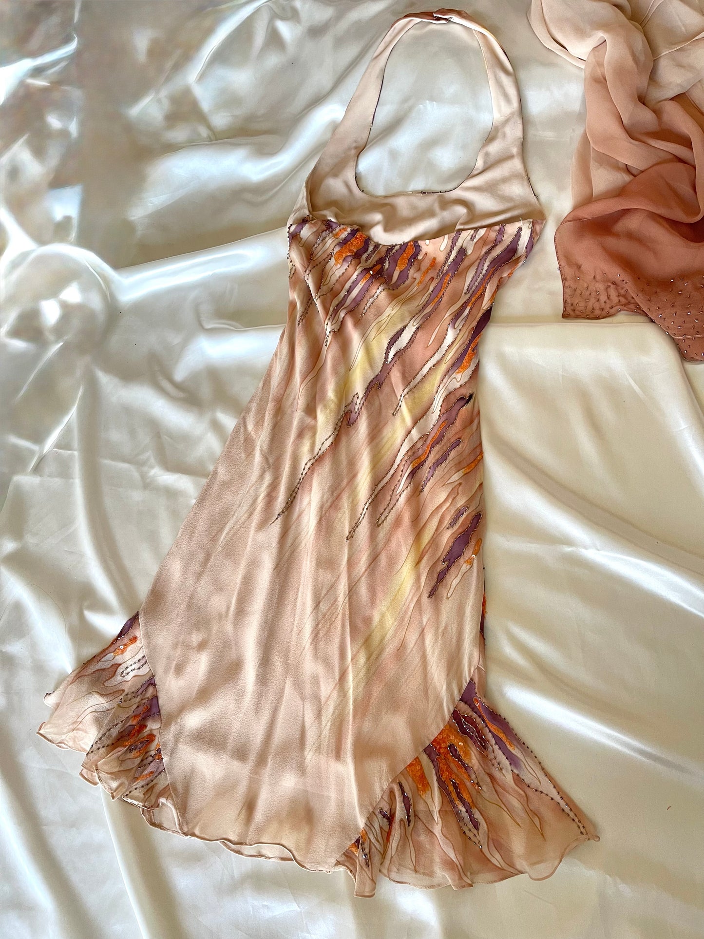 Spectacular Brown Beaded Silk Dress
