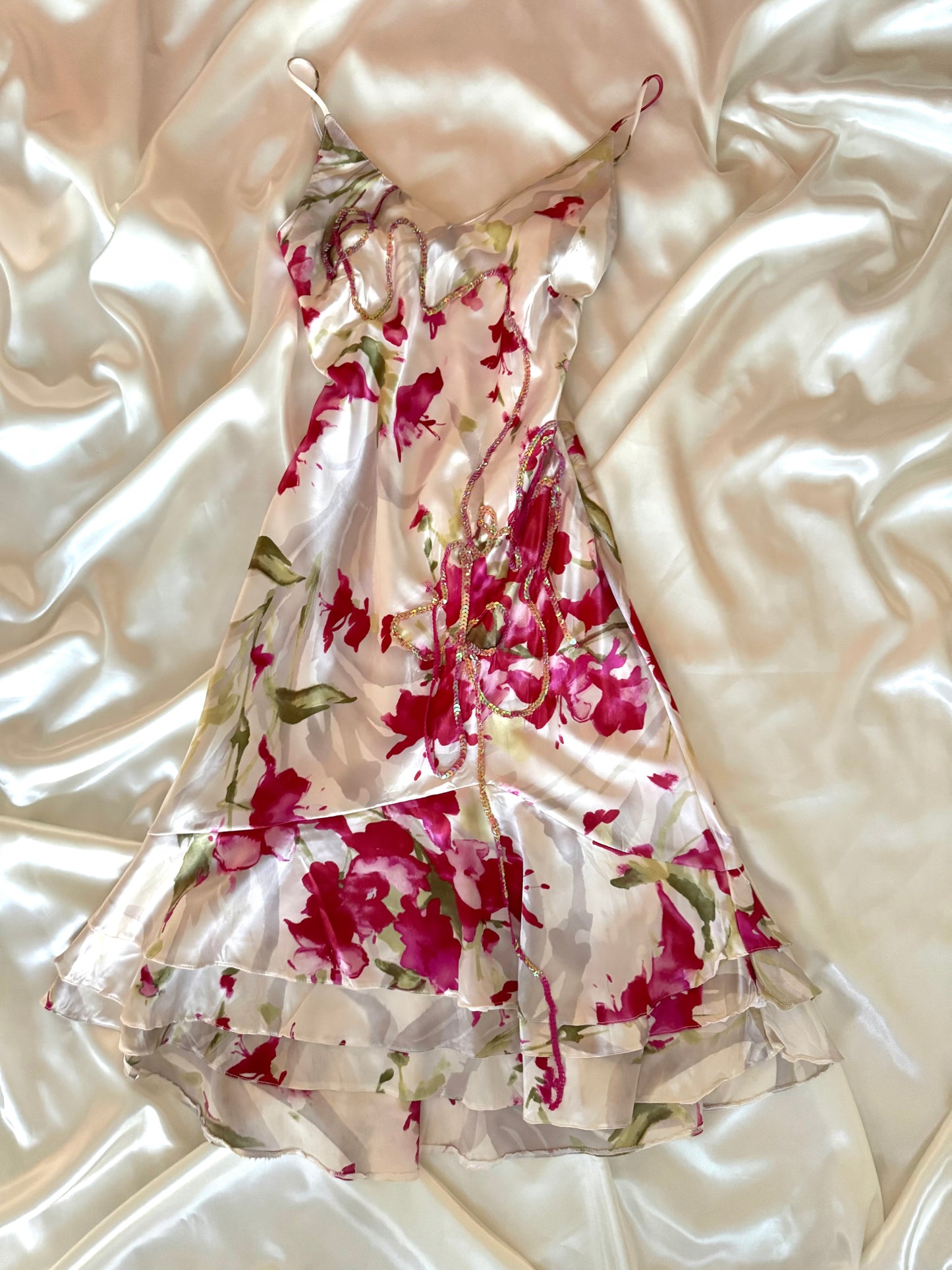 Absolutely Beautiful Sequin White & Pink Vintage Dress