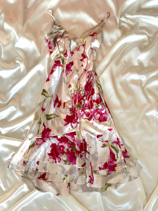 Absolutely Beautiful Sequin White & Pink Vintage Dress