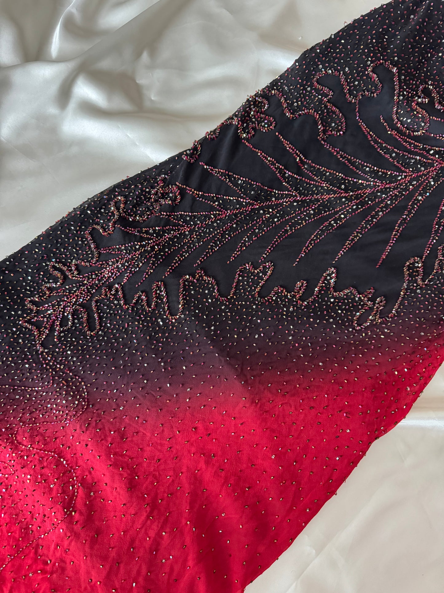 Long Black & Red Silk Beaded Vintage Dress