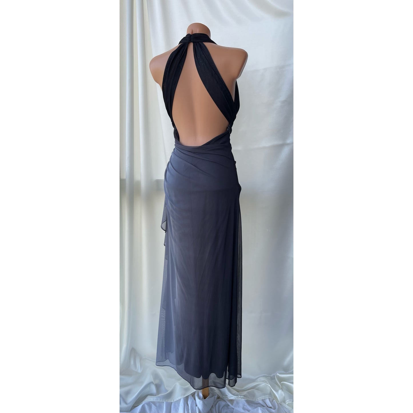 Sparkly Ombre Gray Halter Neck Vintage Dress