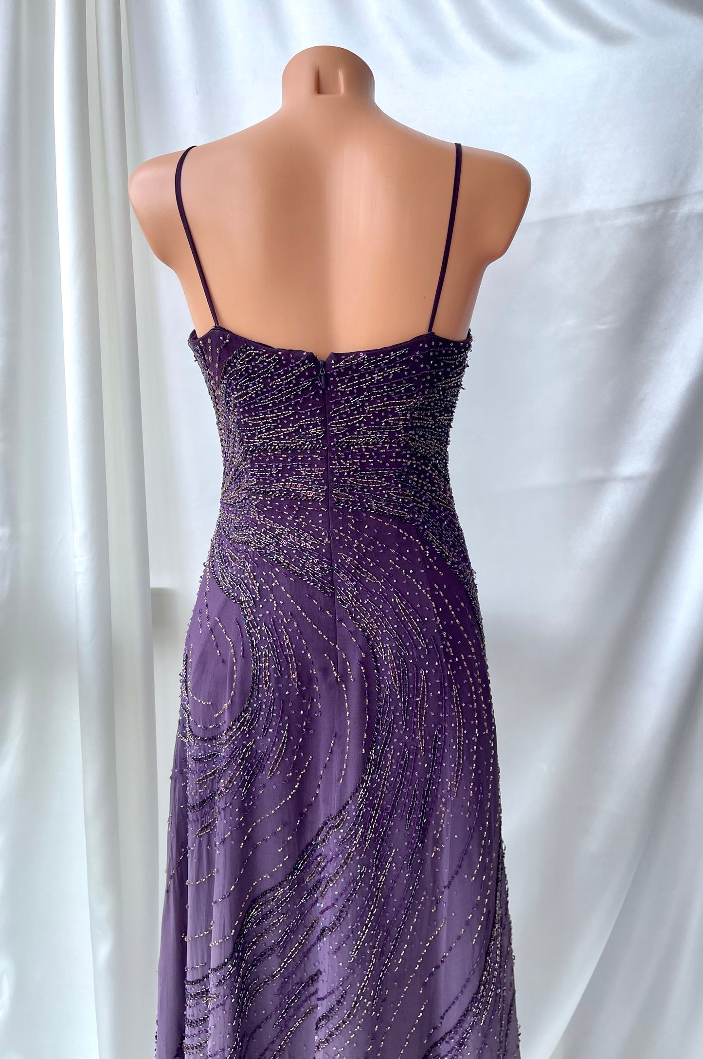 Vintage Long Purple Beaded Silk Dress