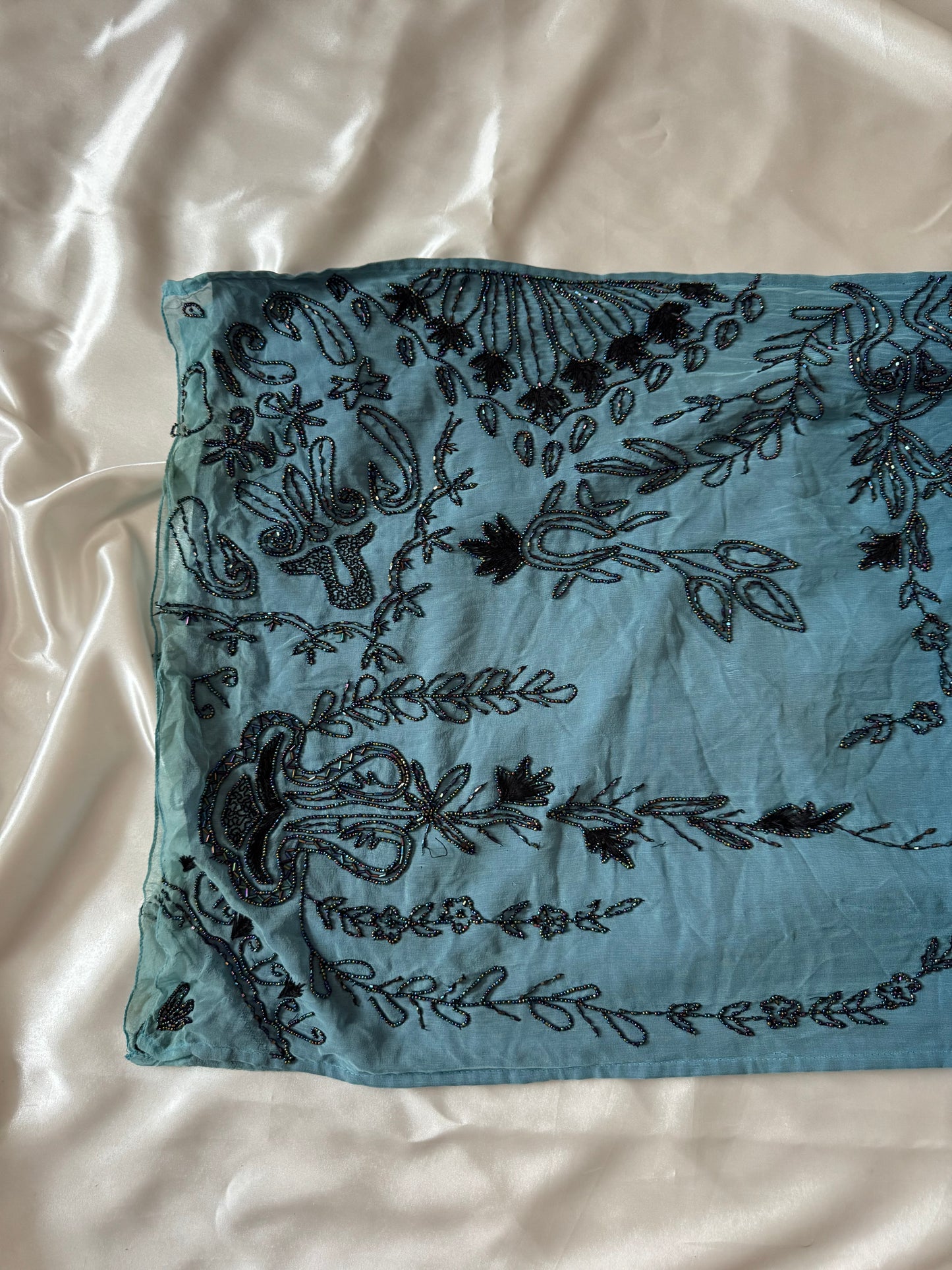 Spectacular Blue Maxi Silk Beaded Vintage Dress