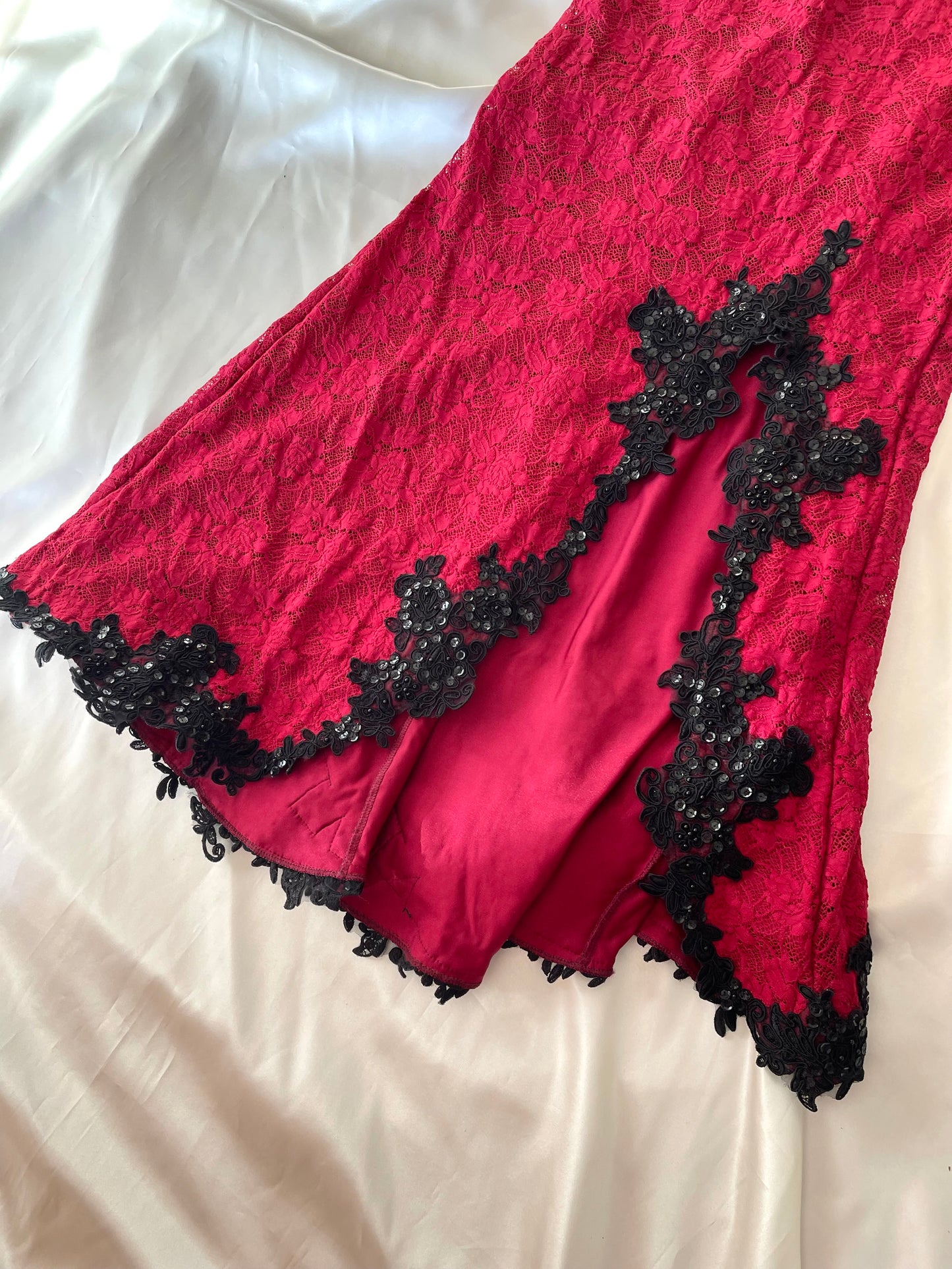 Red Vintage Gown with Black Lace Detailing