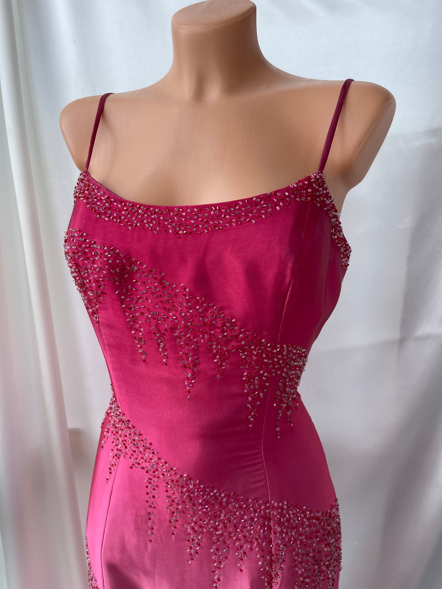 Vintage Long Pink Ombre Beaded Dress