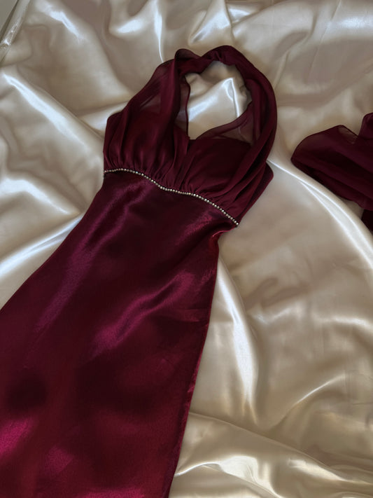 Elegant Red Satin Vintage Dress