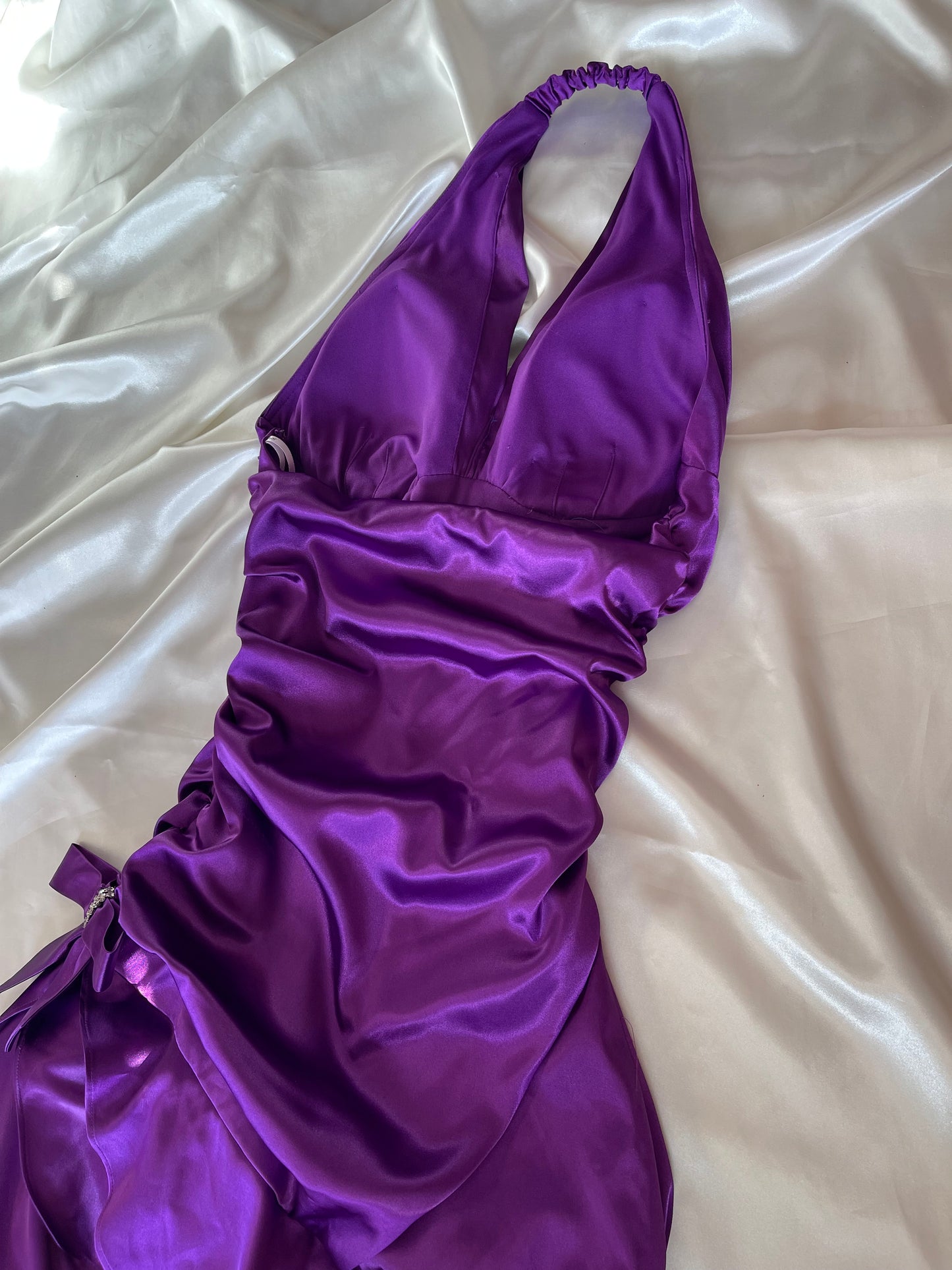 Beautiful Purple Satin Side Rutched Vintage Dress