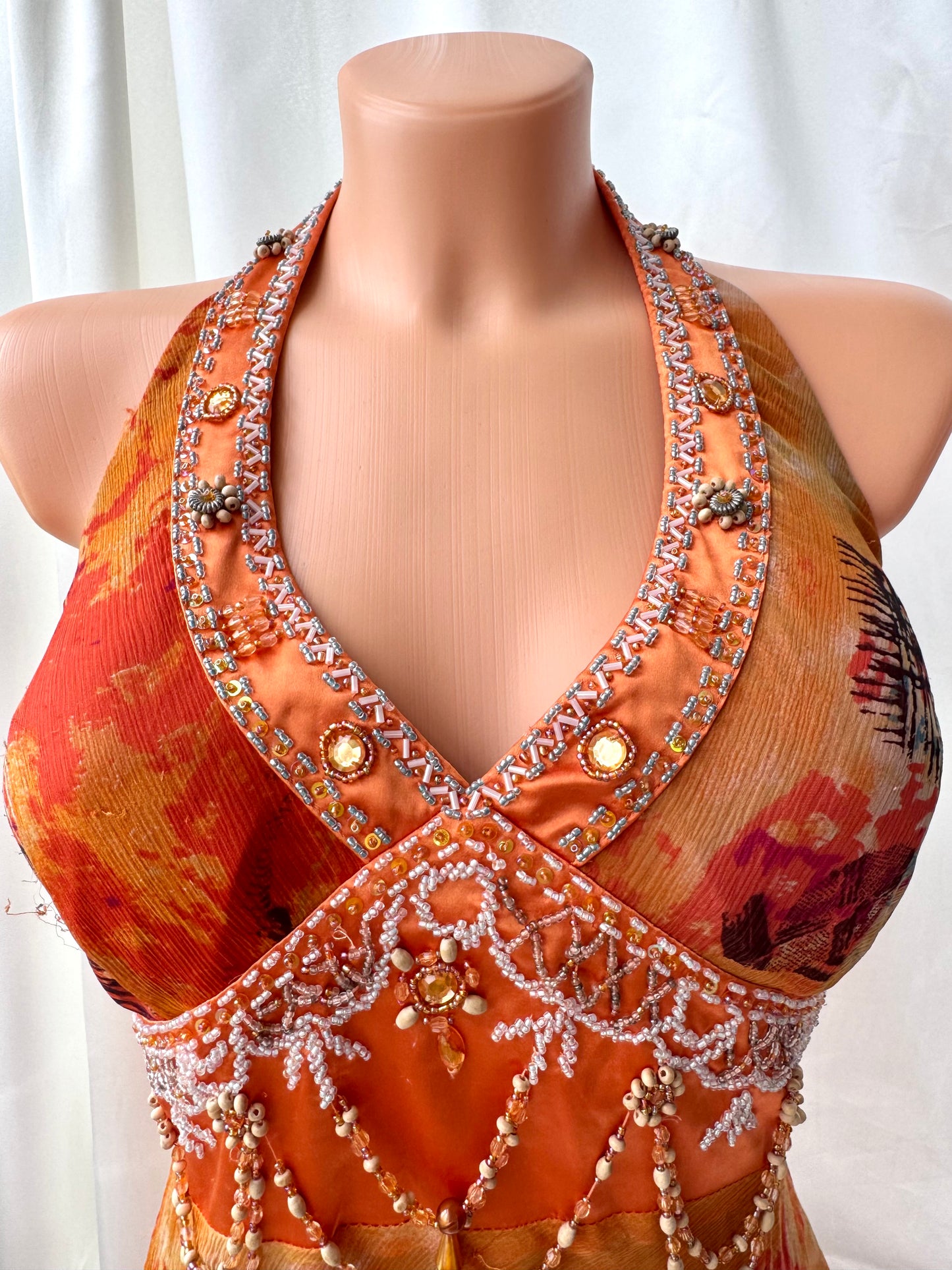 Orange Silk Beaded Vintage Dress