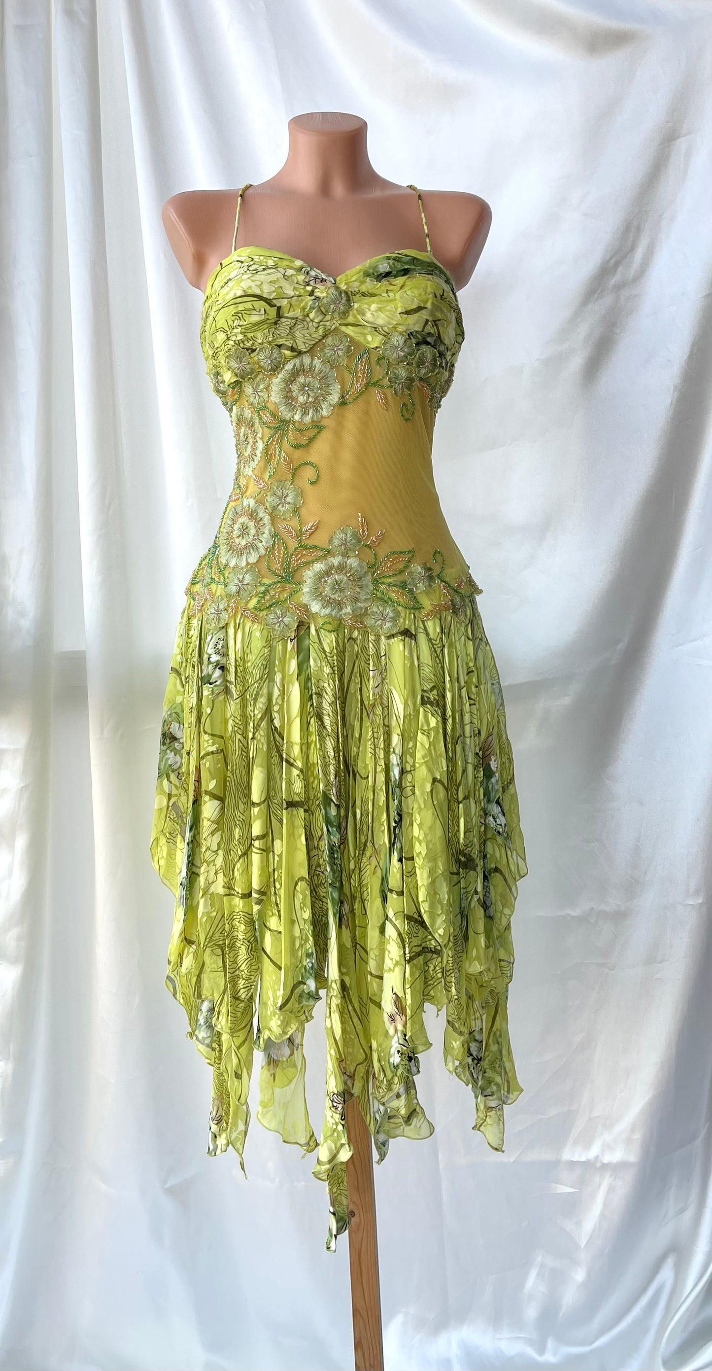 Spectacular Green Beaded Floral Dress