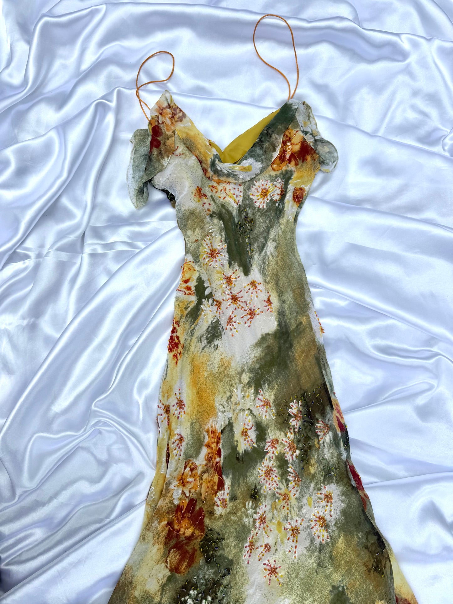 Stunning Beaded Vintage Green Flower Dress