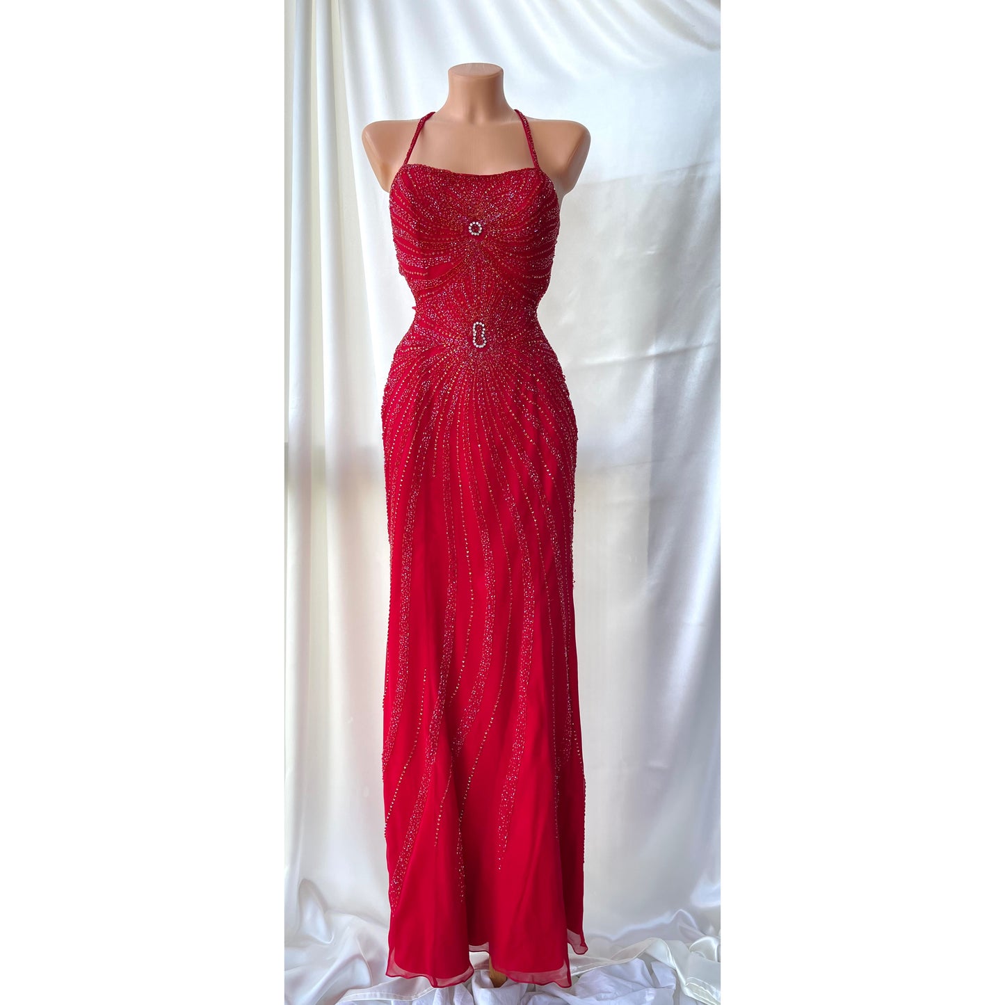Red Beaded Cut Out Vintage Dress