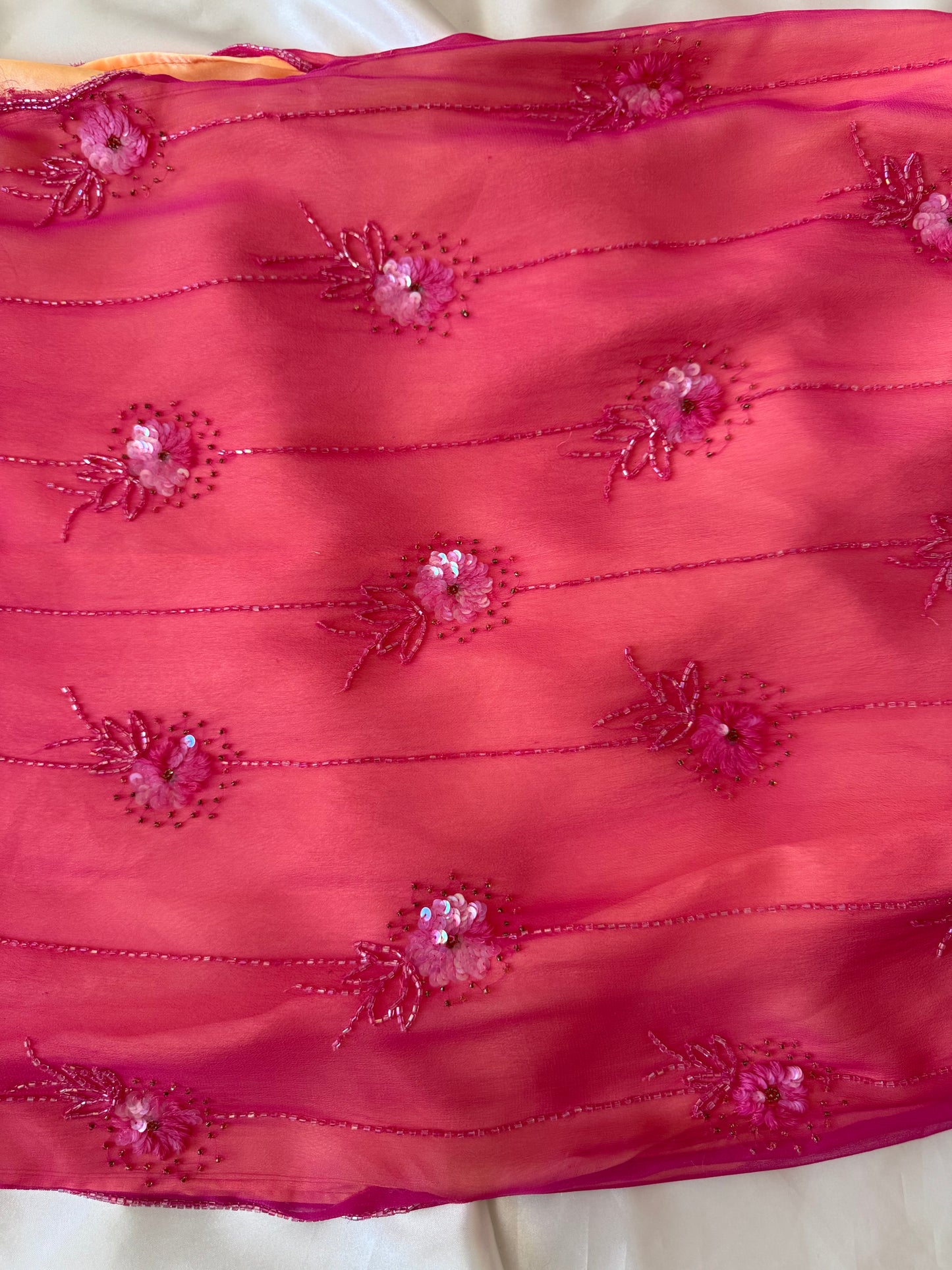 Stunning Beaded Vintage Pink Flower Silk Dress