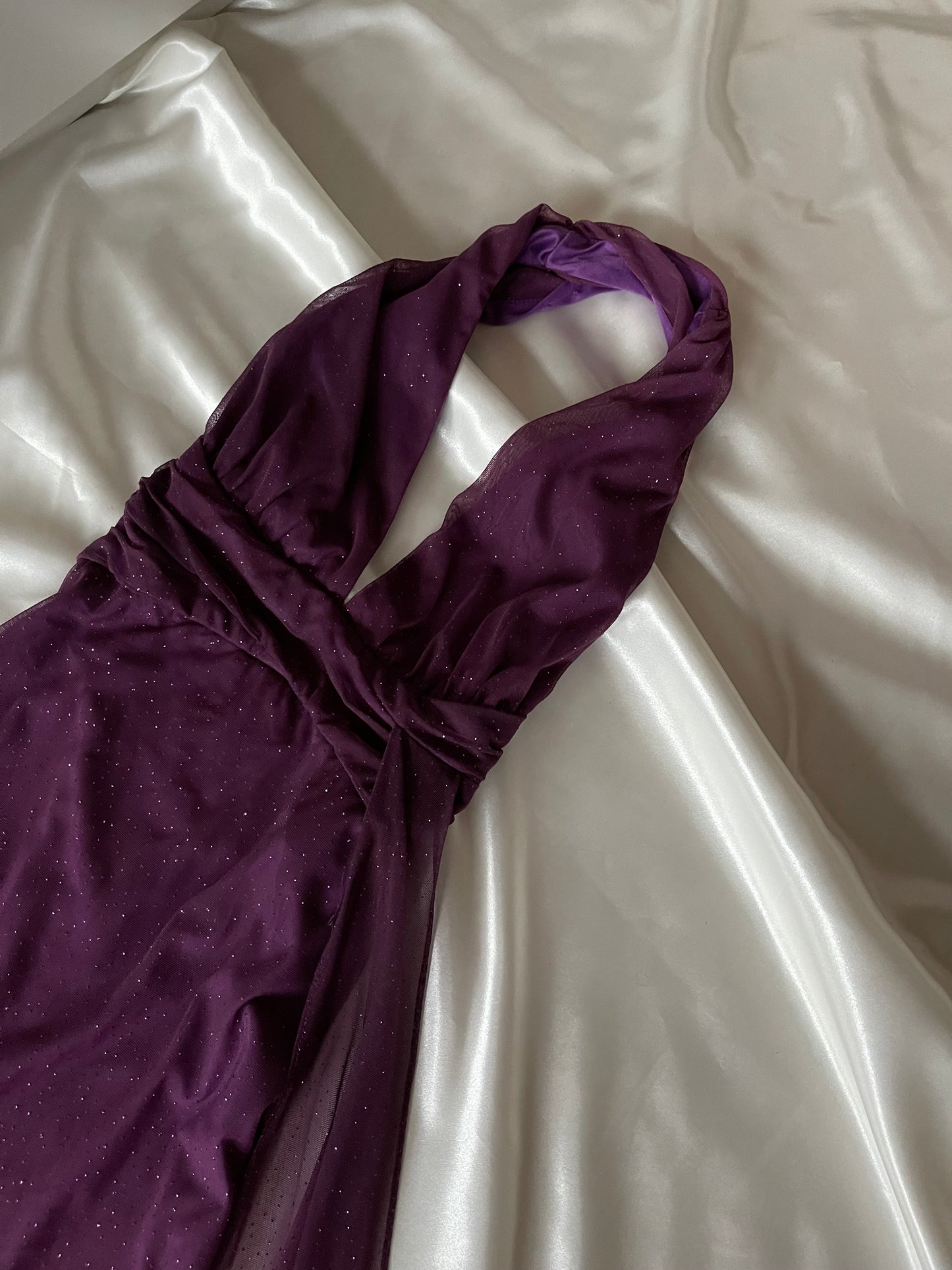 Sparkly Purple Halter Neck Vintage Dress