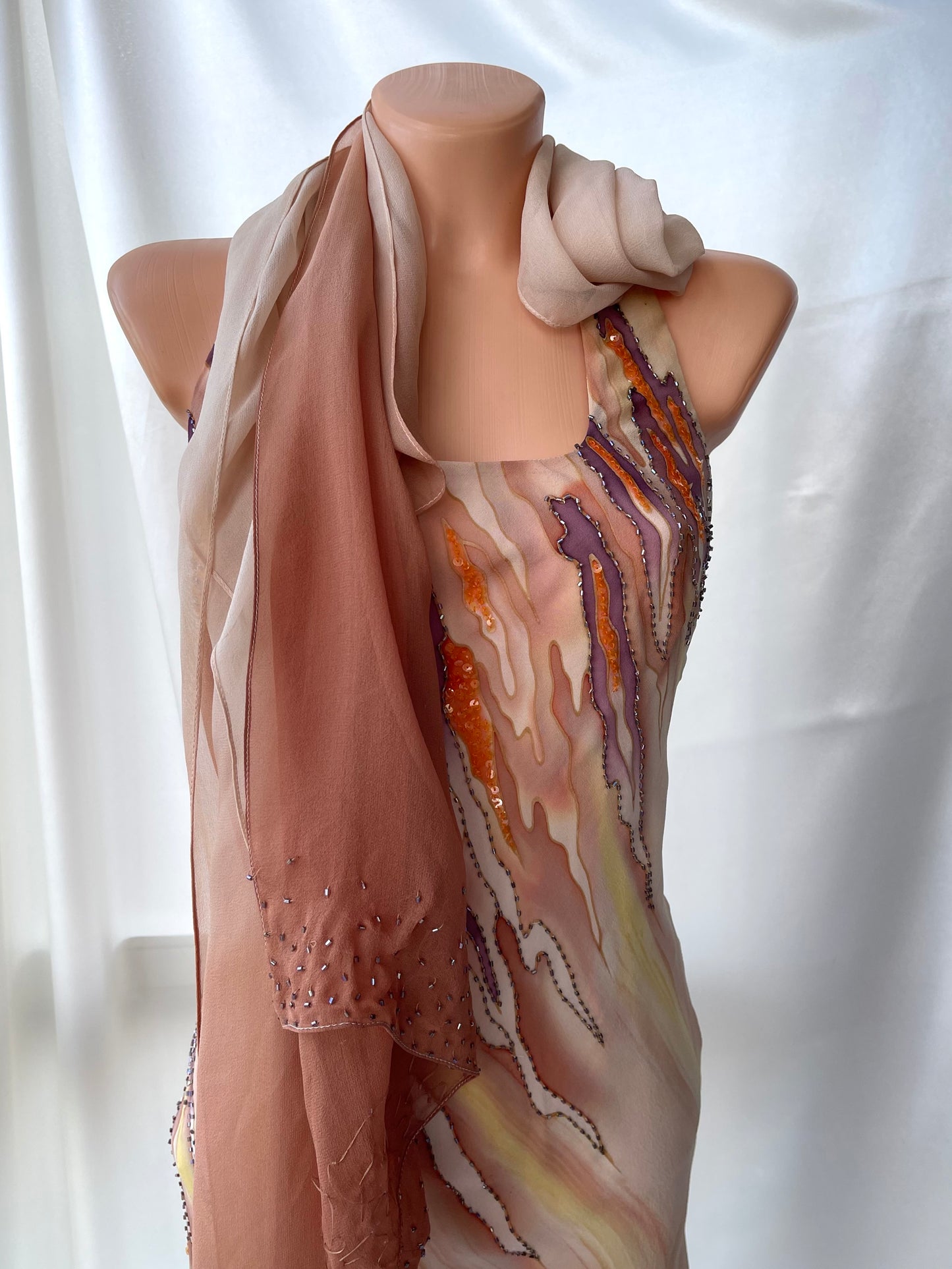 Spectacular Brown Beaded Silk Dress