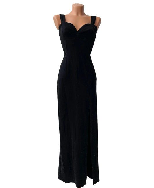 Black Sparkly Sweetheart Neck Vintage Gown