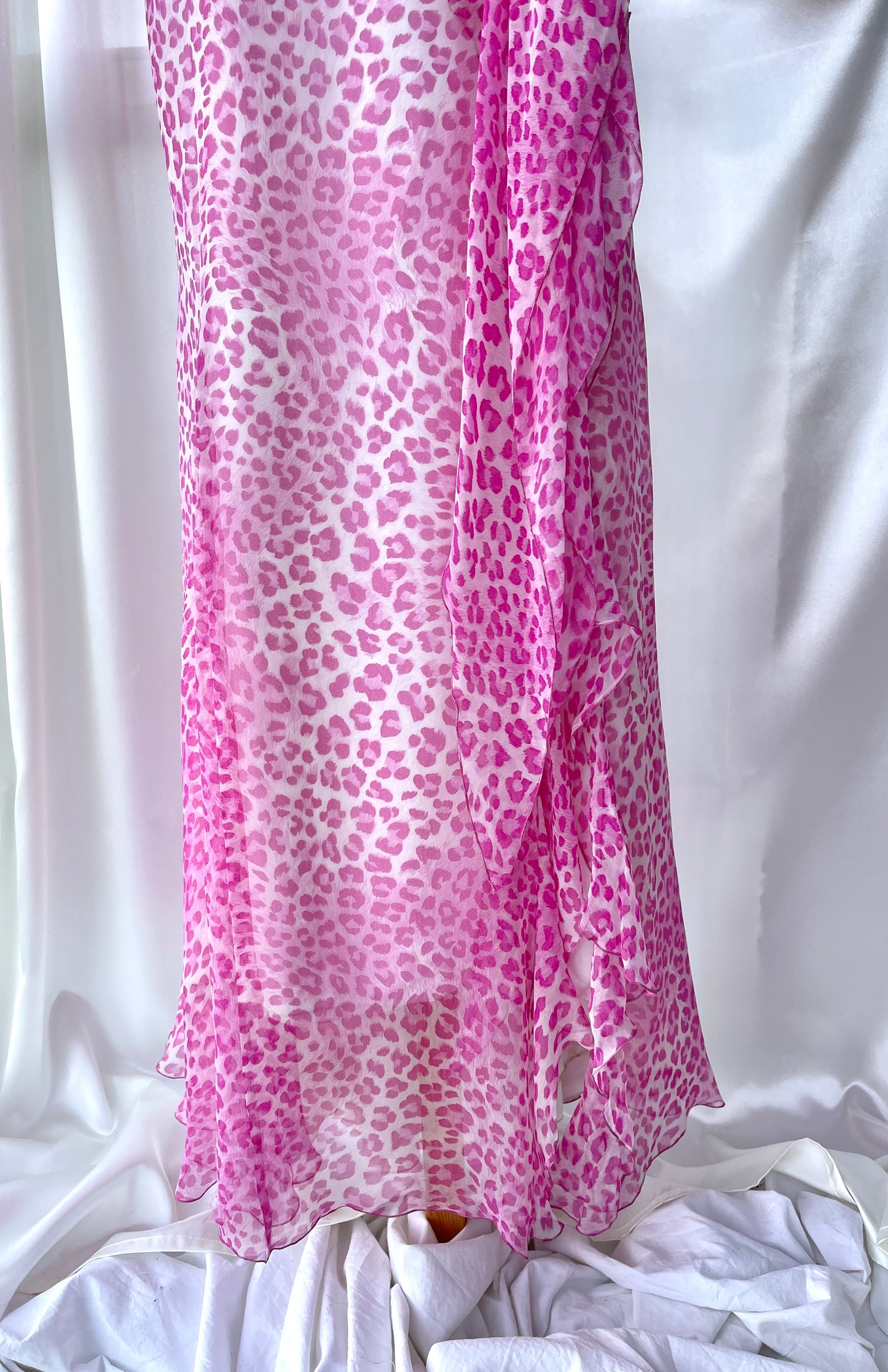 Pink Silk Vintage Leopard Panther Print Dress