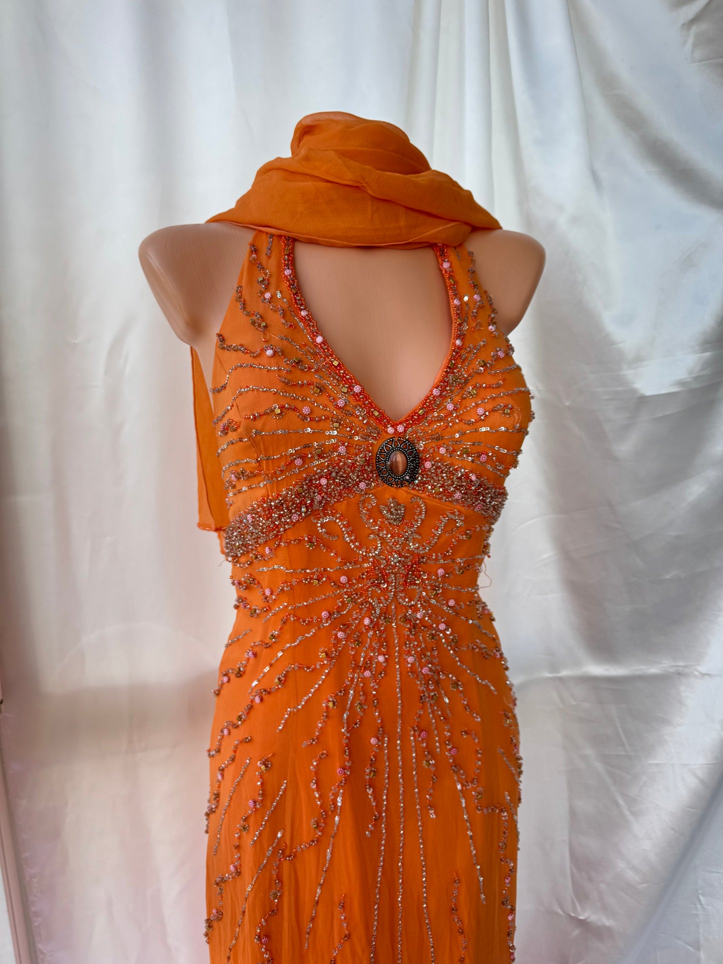 Stunning Beaded Vintage Orange Ombre Silk Dress