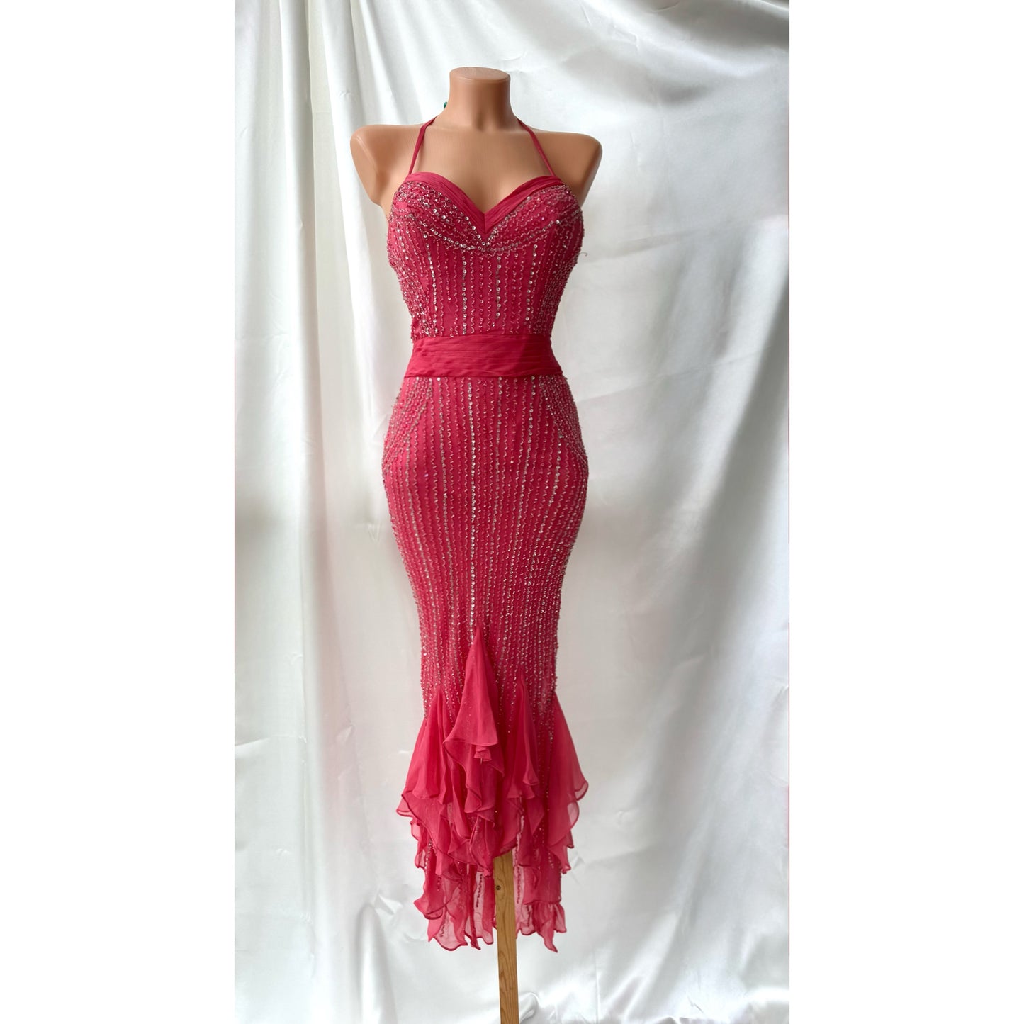 Vintage Silk Pink Mermaid Beaded Dress