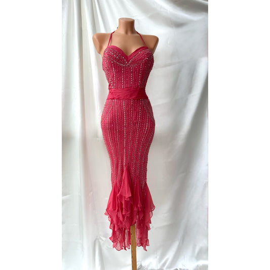Vintage Silk Pink Mermaid Beaded Dress