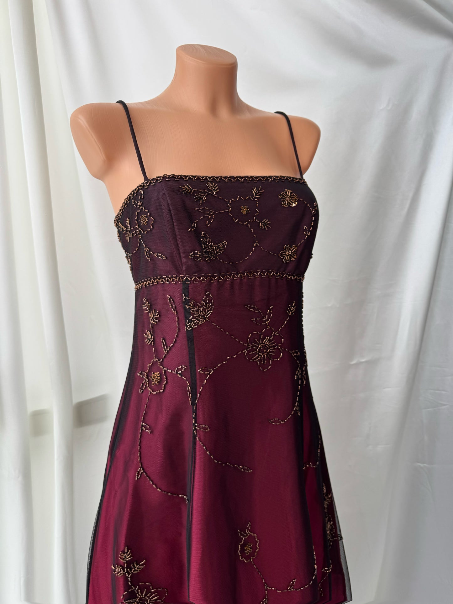 Gorgeous Red & Black Tulle Beaded Gothic Vintage Gown