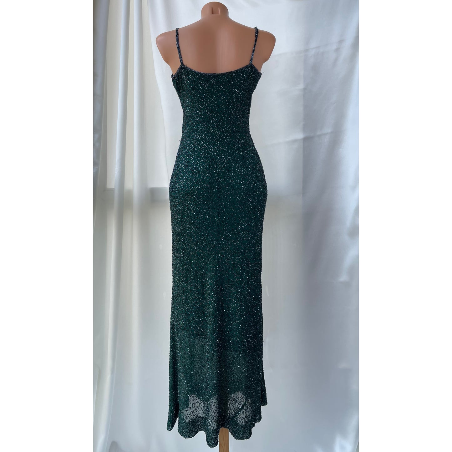 Vintage Long Green Fully  Beaded Dress