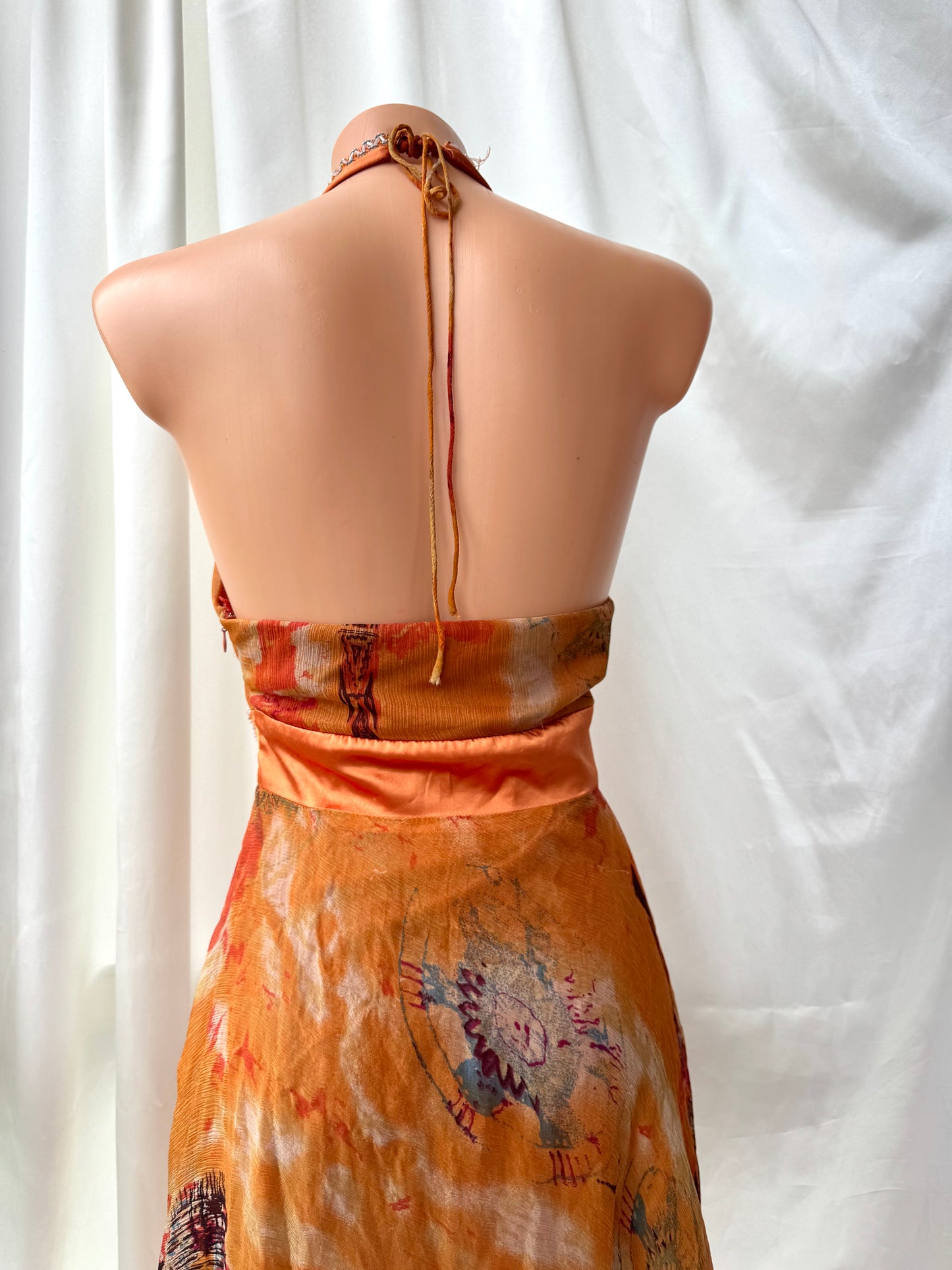 Orange Silk Beaded Vintage Dress