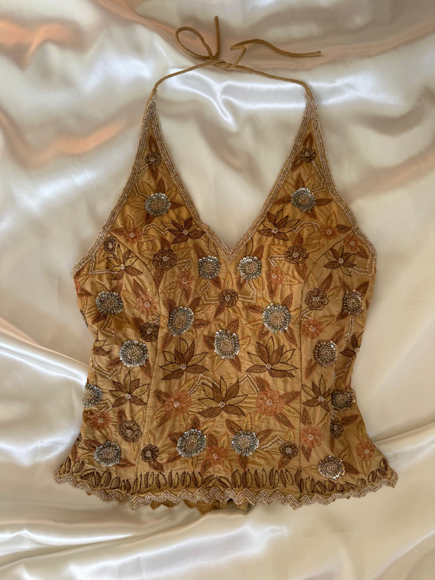 Gold Beaded Silk Vintage Top