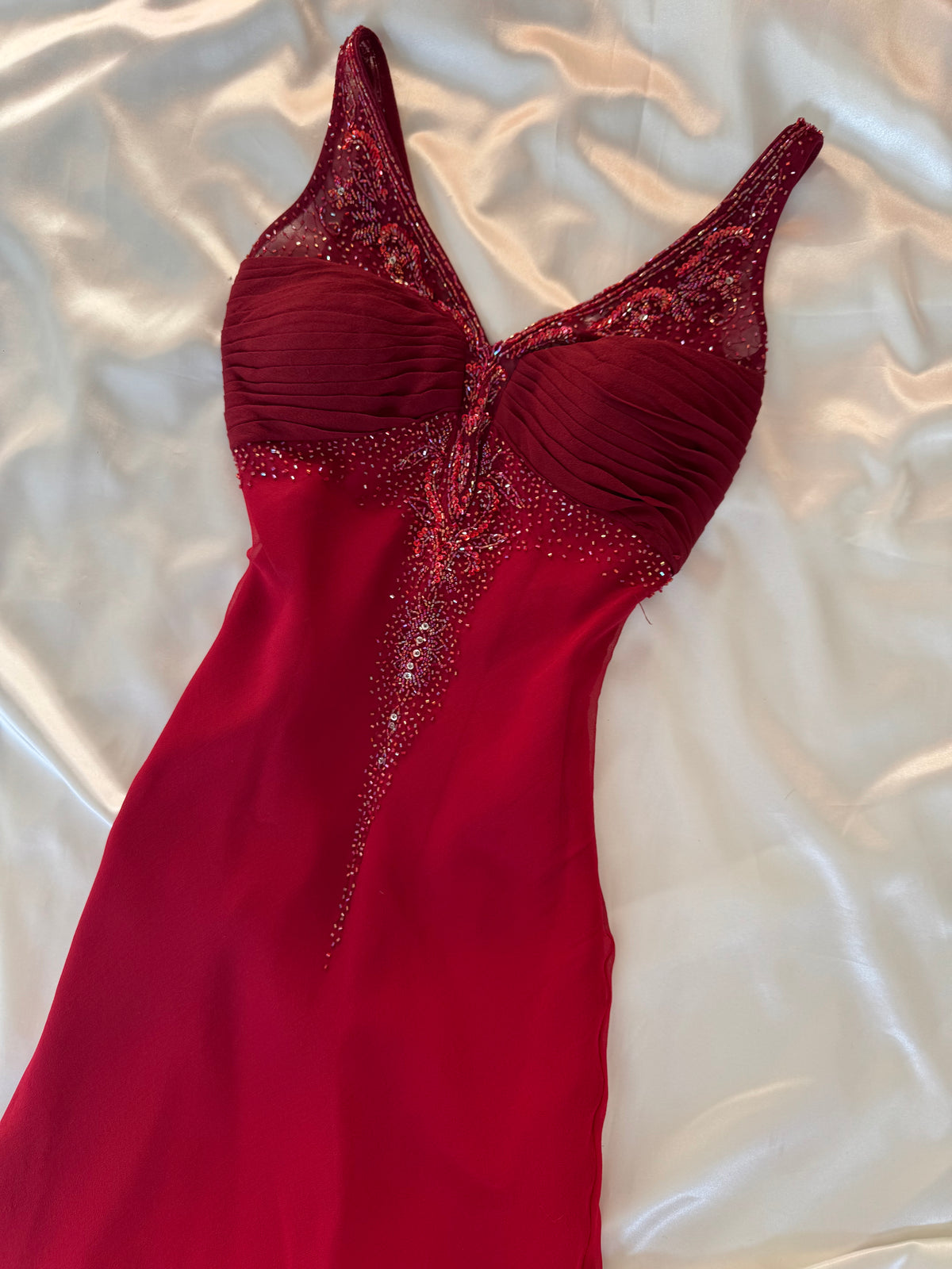 Red Beaded Silk Vintage Dress