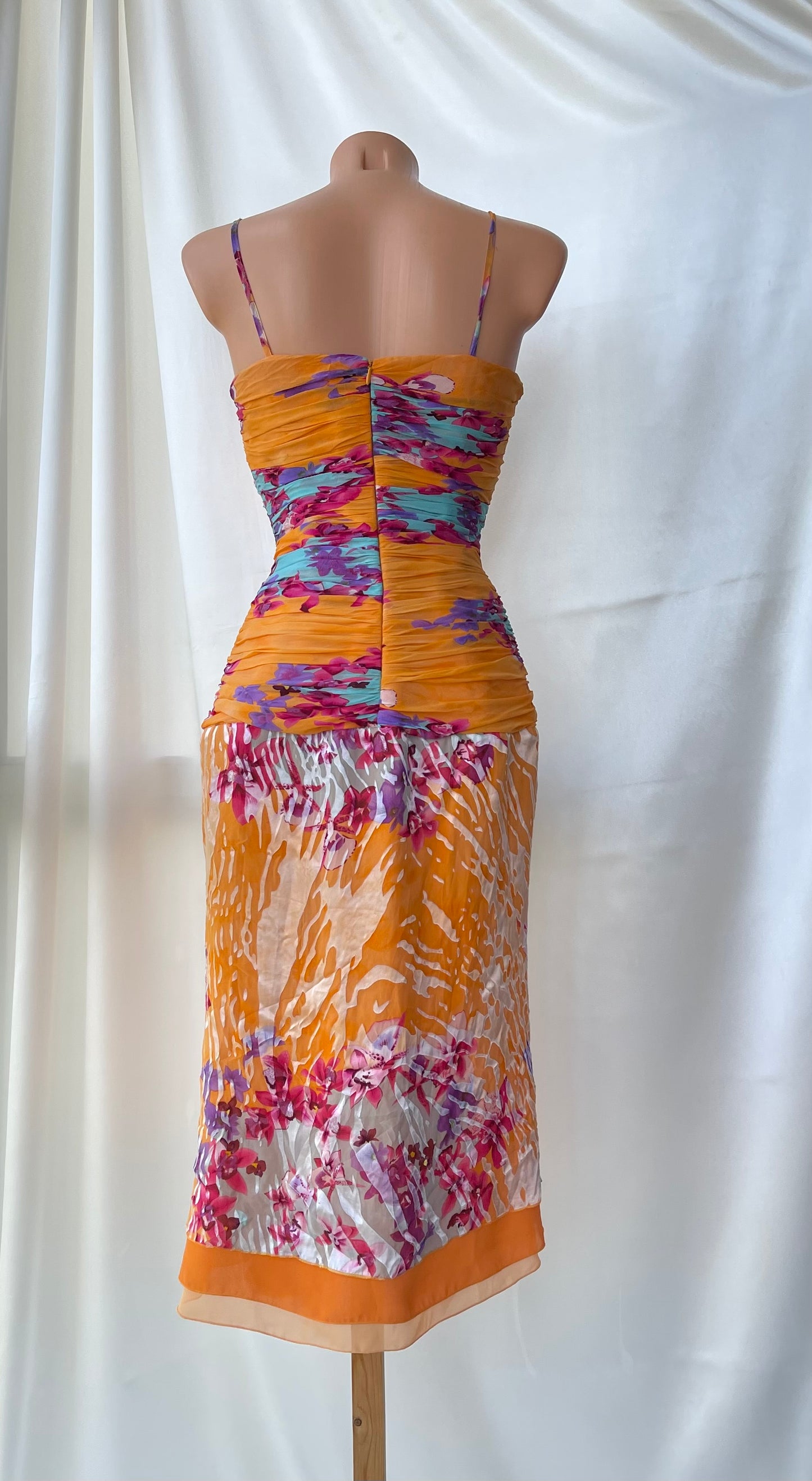 Beautiful Floral Orange Silk Vintage Dress