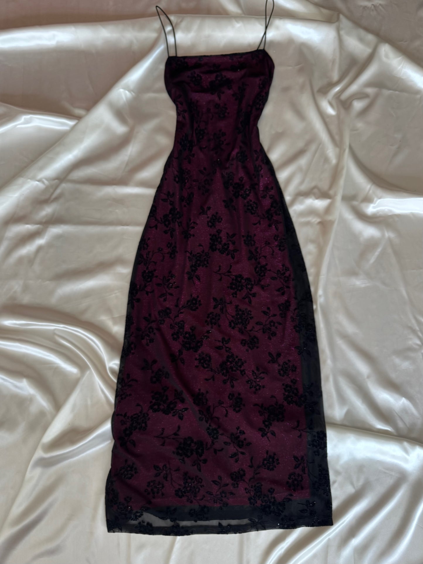 Black & Fuschia Floral Sparkly Gothic Vintage Dress