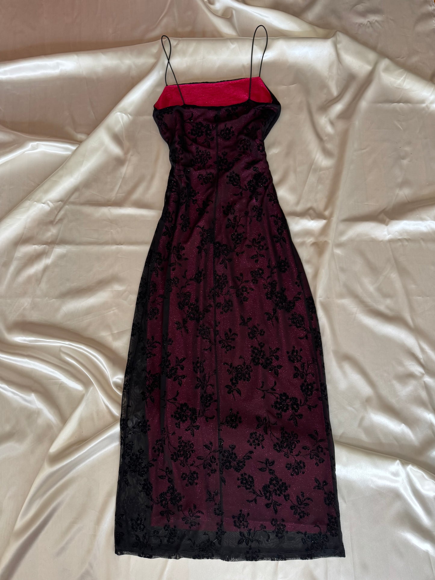 Black & Fuschia Floral Sparkly Gothic Vintage Dress
