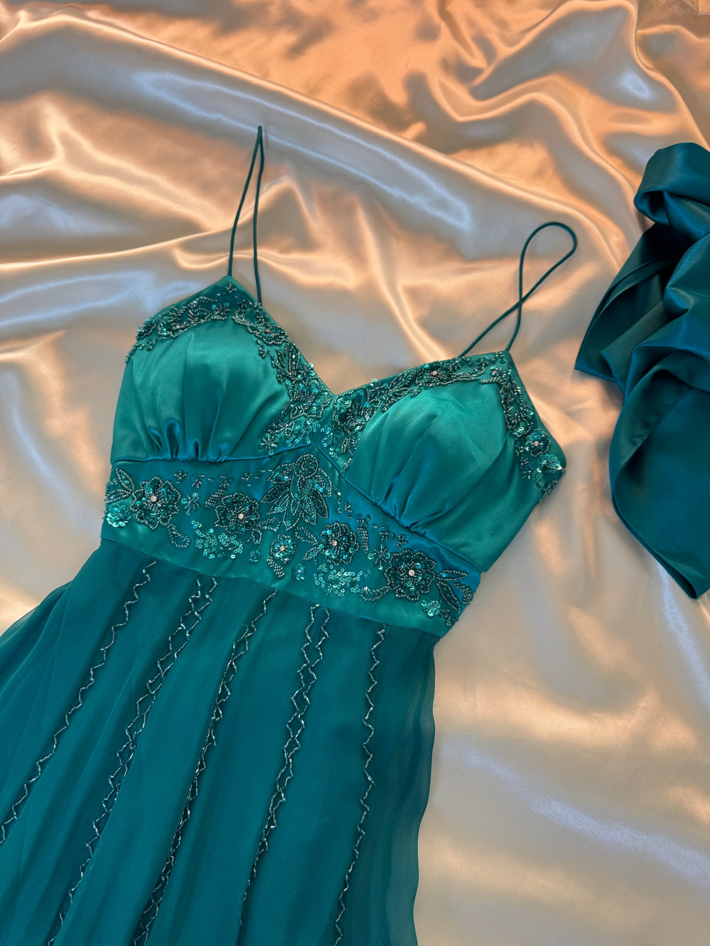 Spectacular Turquoise Beaded Silk Dress