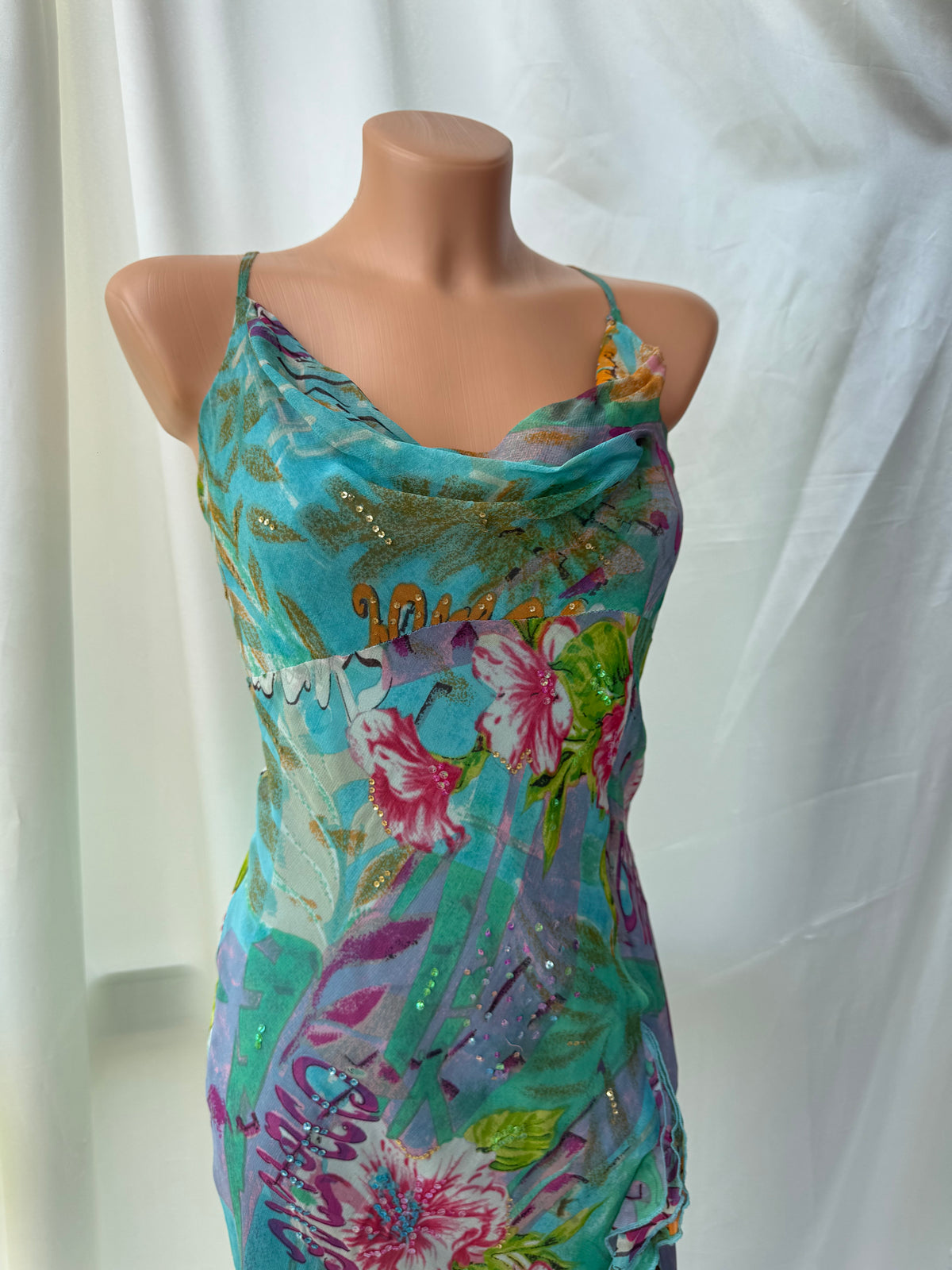 Stunning Beaded Vintage Blue Flower Dress