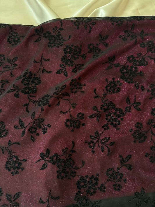 Black & Fuschia Floral Sparkly Gothic Vintage Dress
