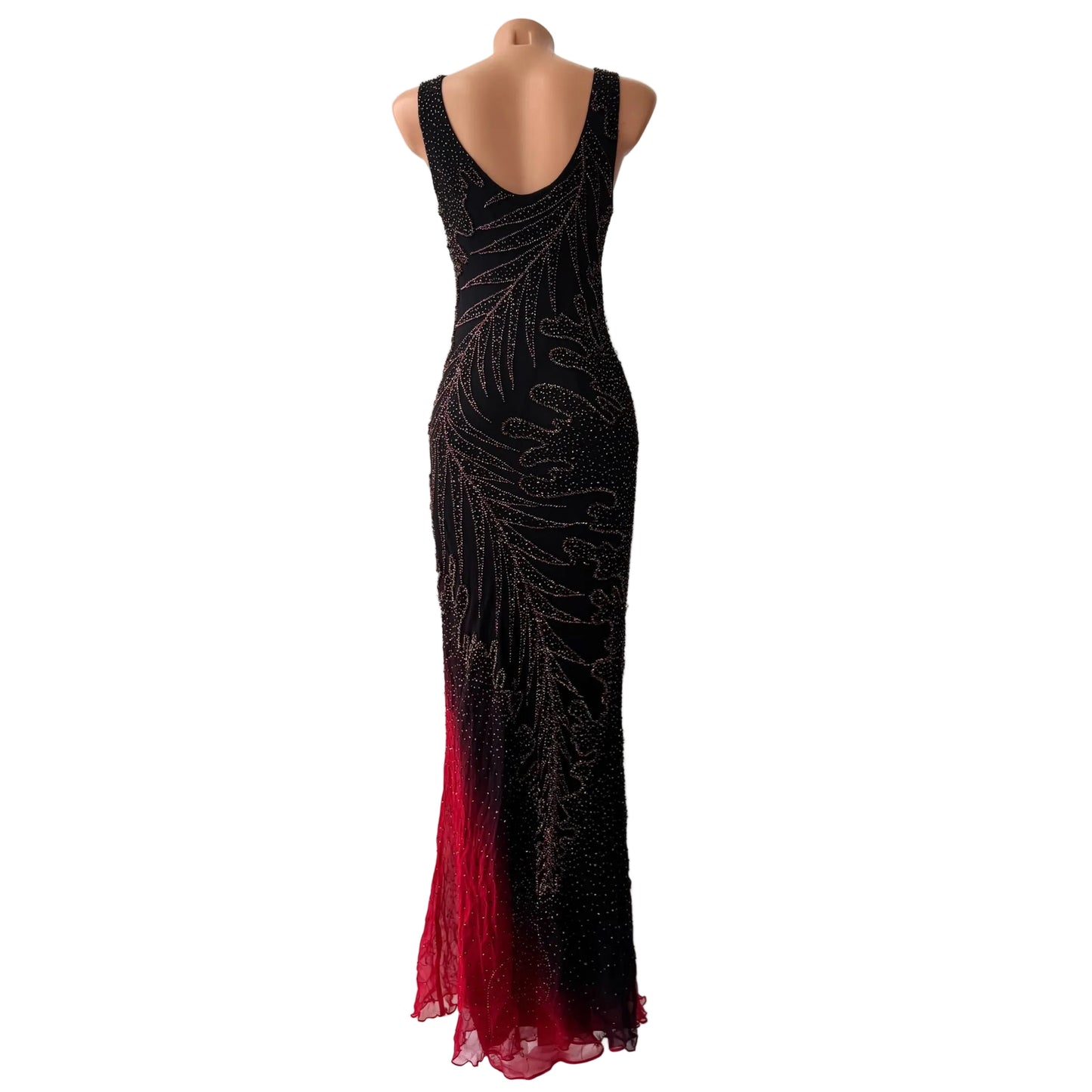 Long Black & Red Silk Beaded Vintage Dress
