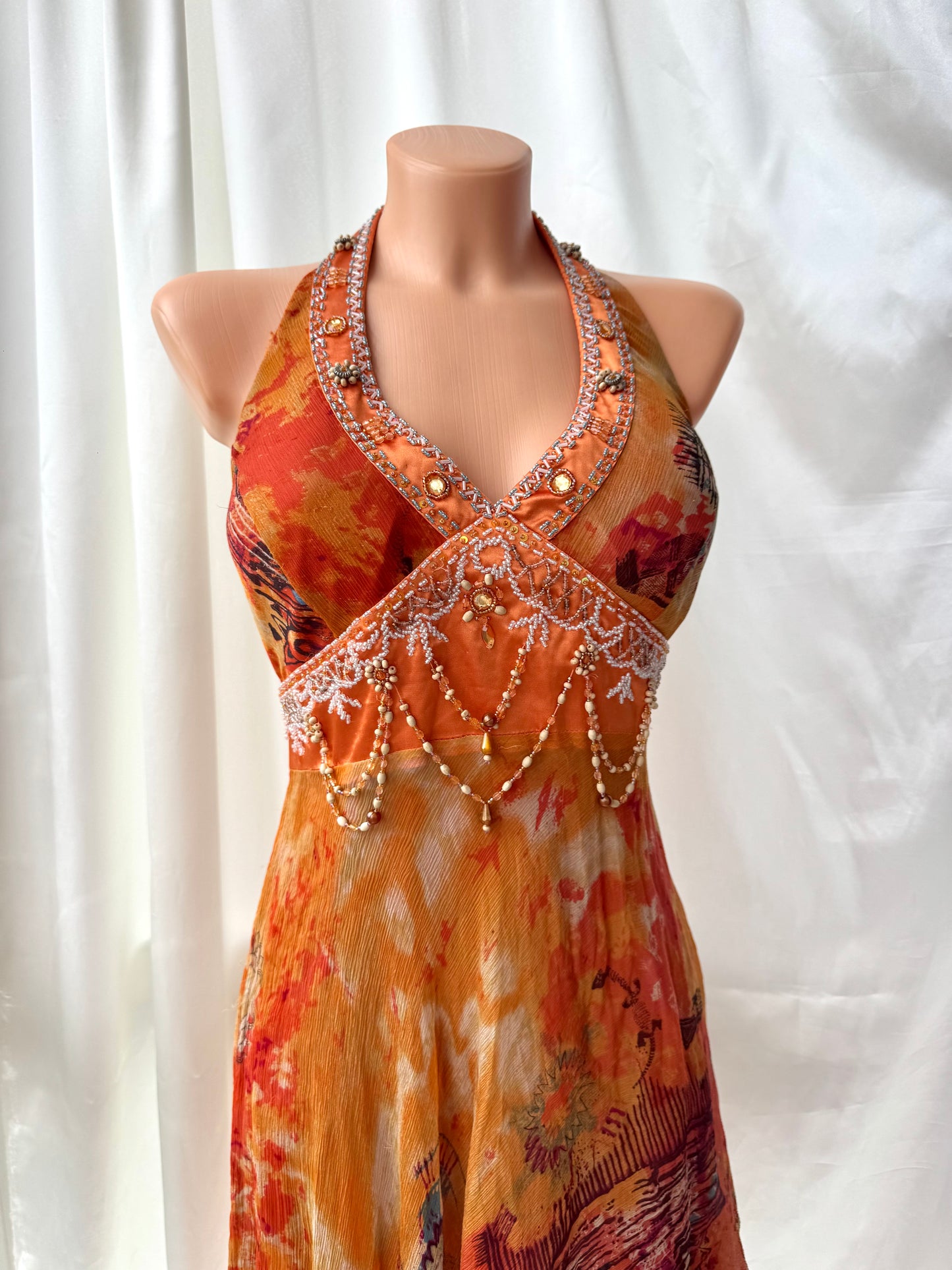 Orange Silk Beaded Vintage Dress