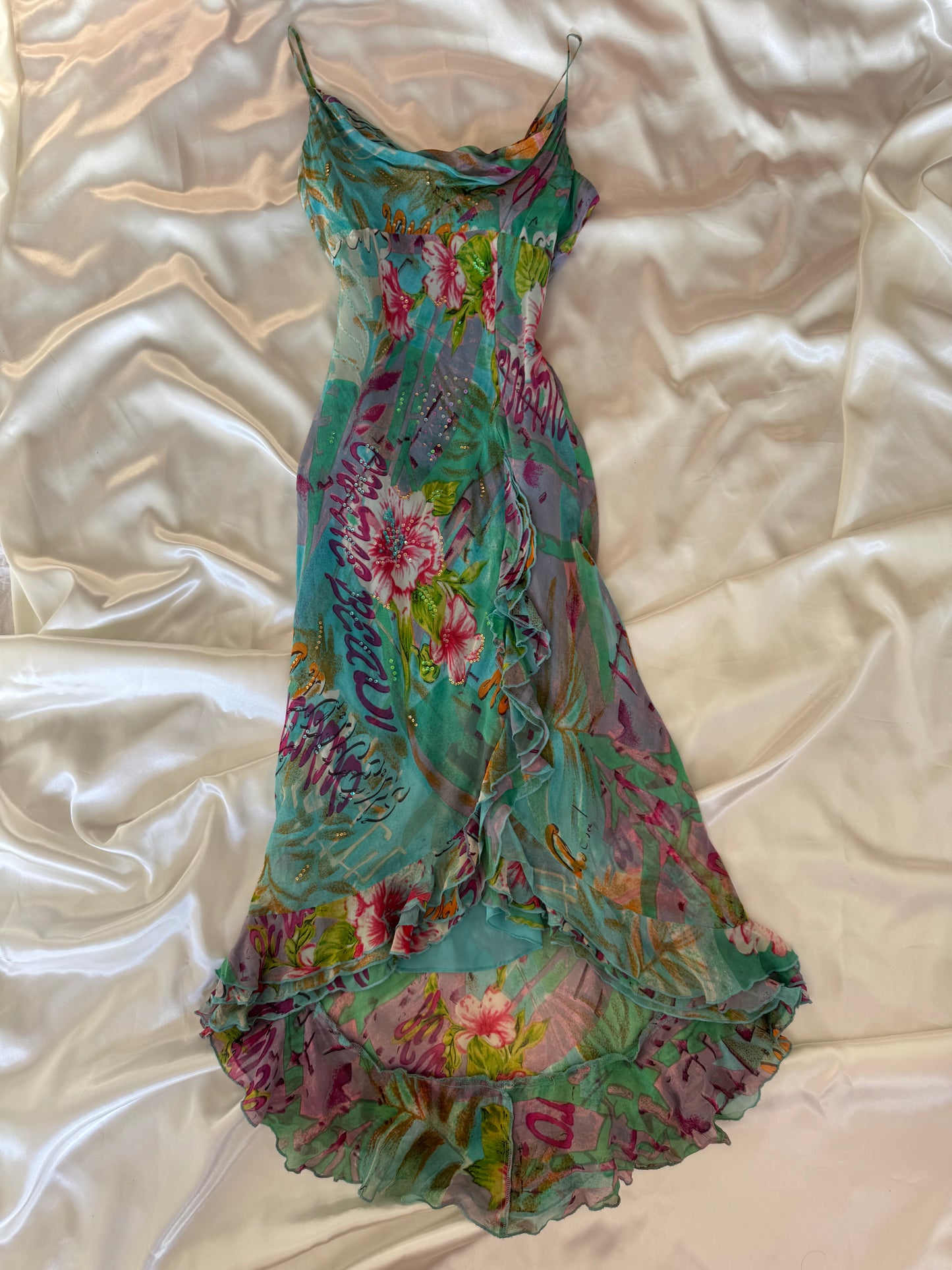 Stunning Beaded Vintage Blue Flower Dress