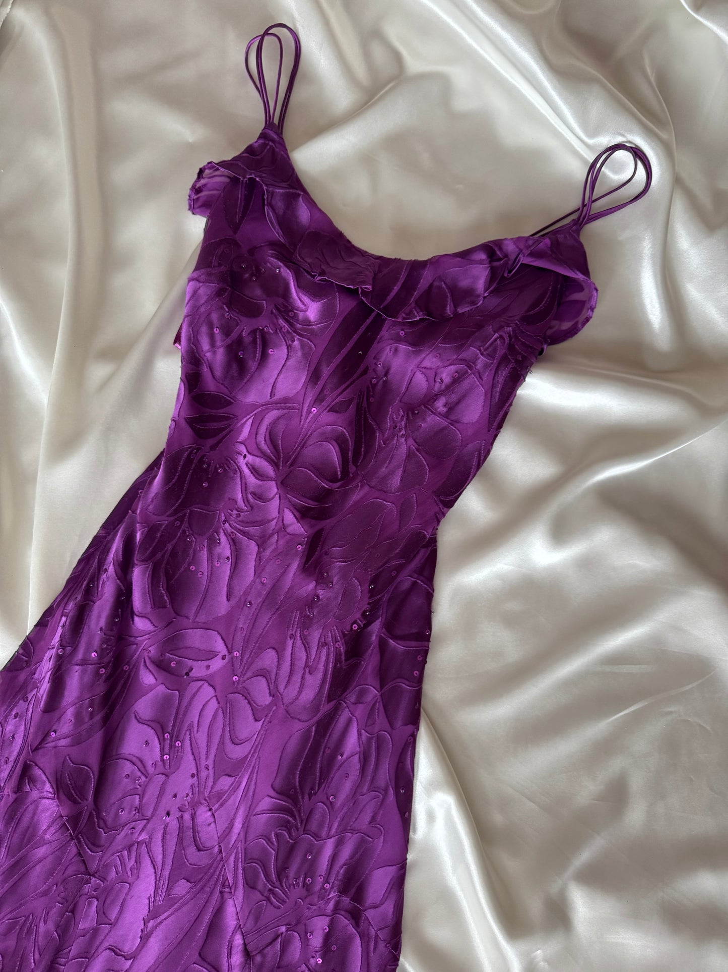 Long Purple Beaded Floral Dress
