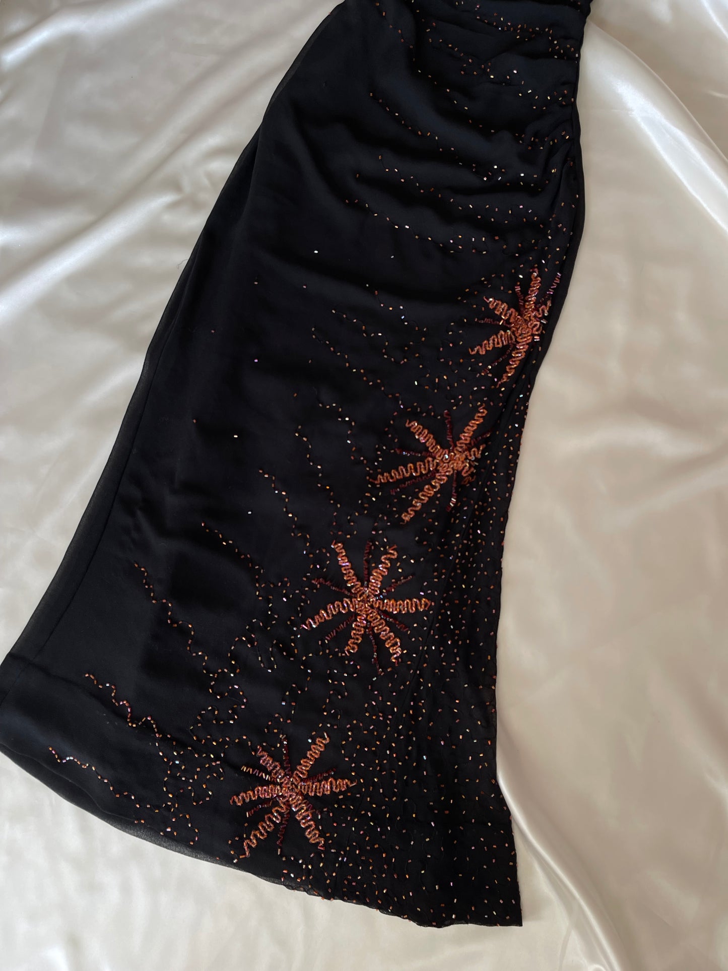 Black Beaded One Shoulder Vintage Gown