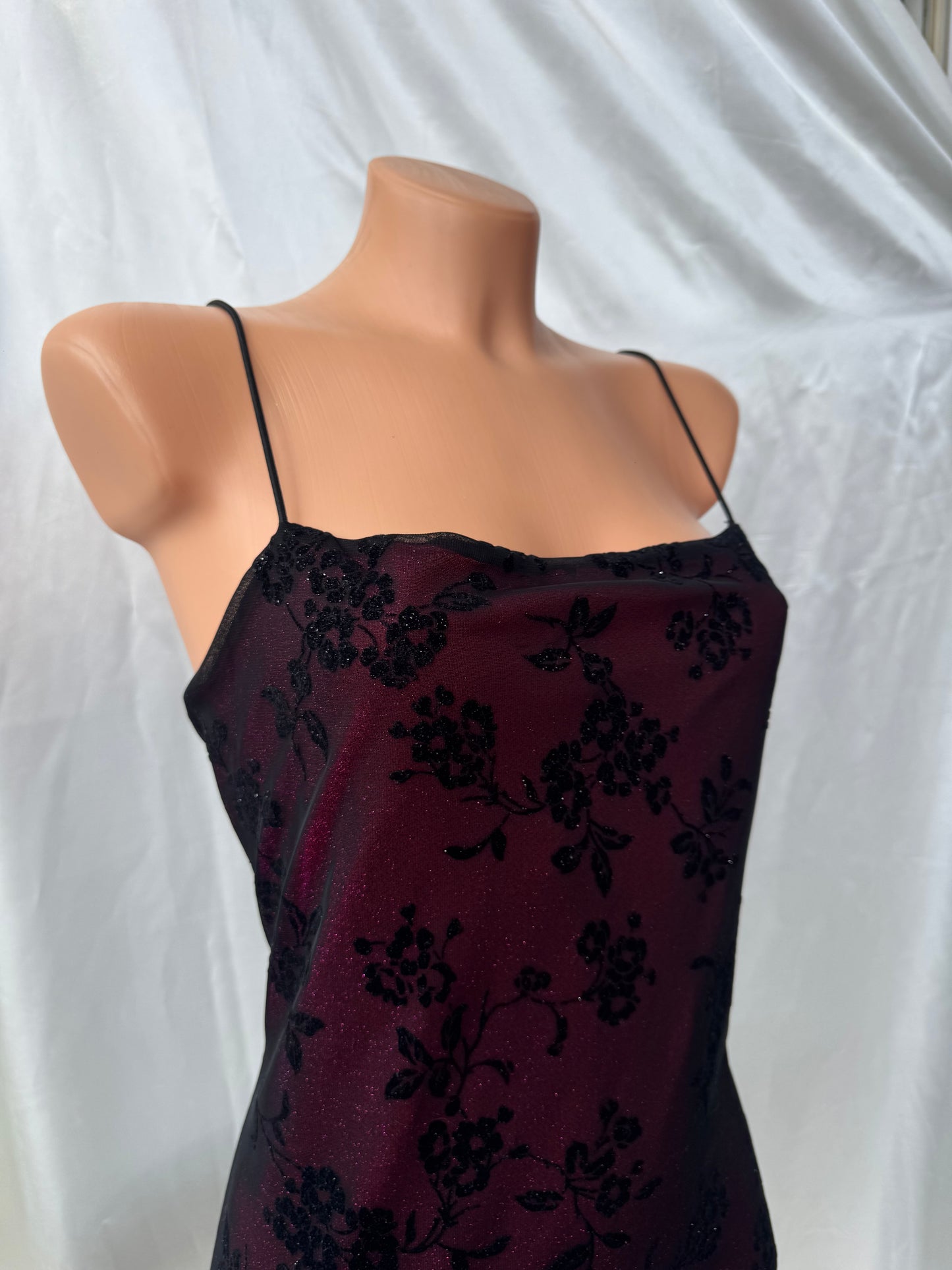 Black & Fuschia Floral Sparkly Gothic Vintage Dress