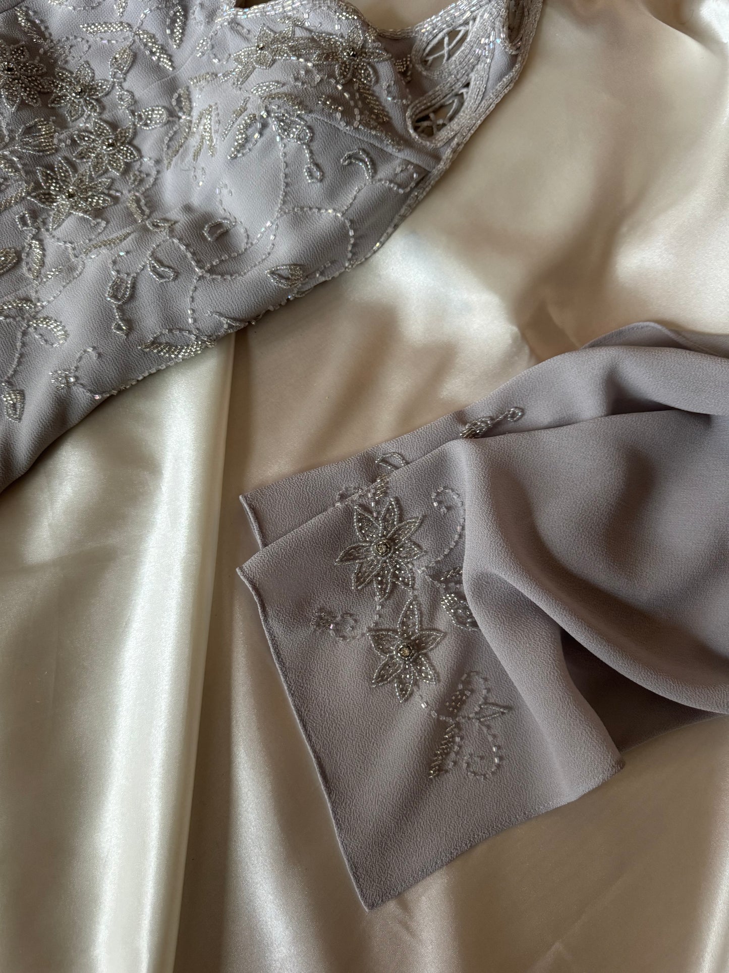 Gorgeous Gray Beaded Floral Vintage Royal Gown