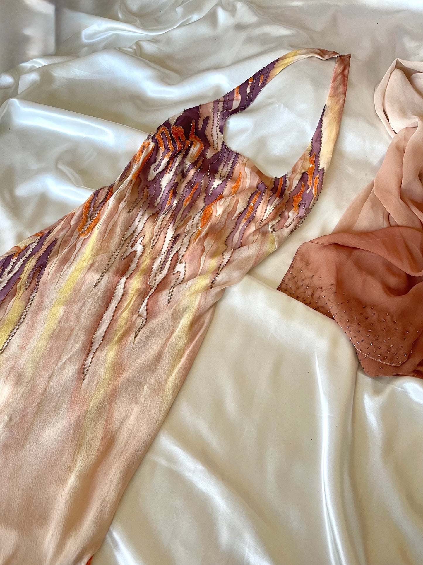 Spectacular Brown Beaded Silk Dress